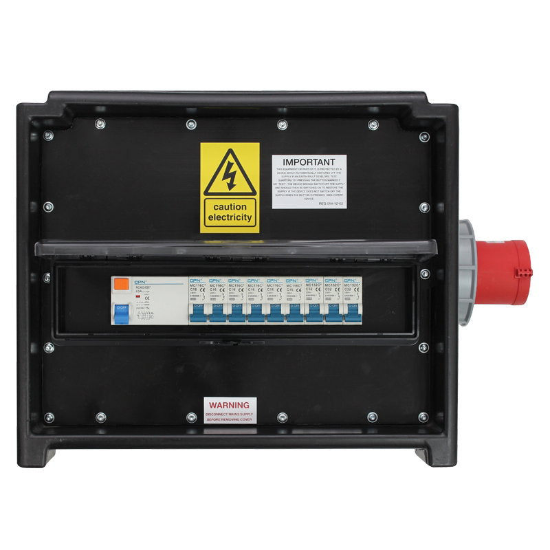 PCE MERZ Distribution Box 63A 3PH to 32A/16A RCD/MCB (A81) - Back Panel and Connections