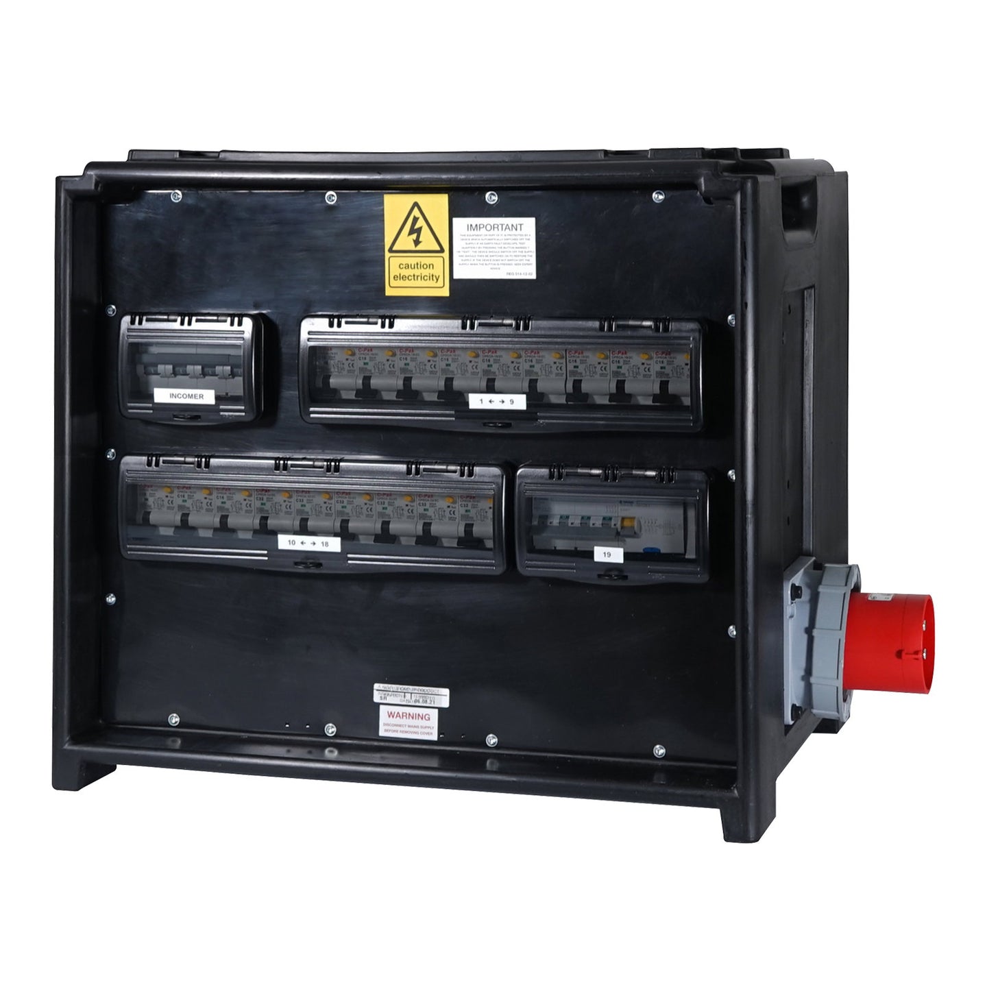 Elumen8 MERZ Distribution Box 125A 3PH to 63A/32A/16A RCBO - Back Panel and Connections