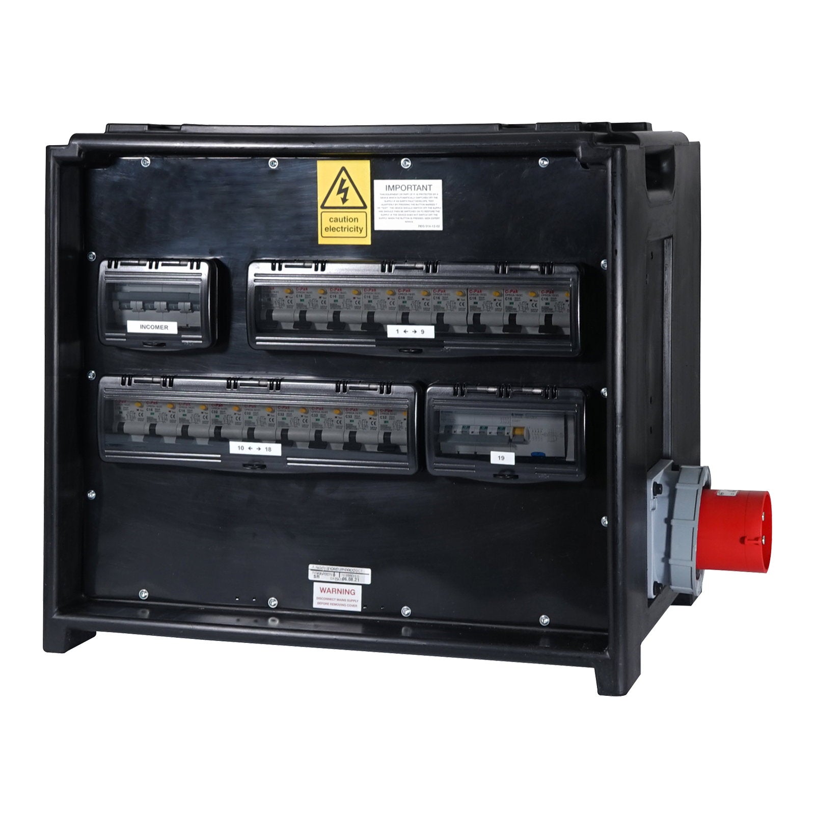 Elumen8 MERZ Distribution Box 125A 3PH to 63A/32A/16A RCBO - Back Panel and Connections