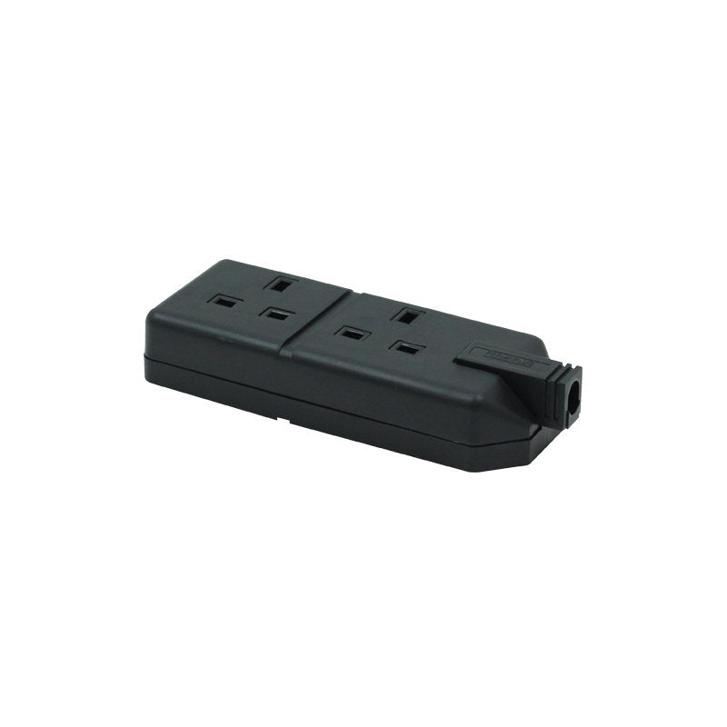 Masterplug 2 Gang 13A HD Mains Socket Black (ELS132B) - Main View