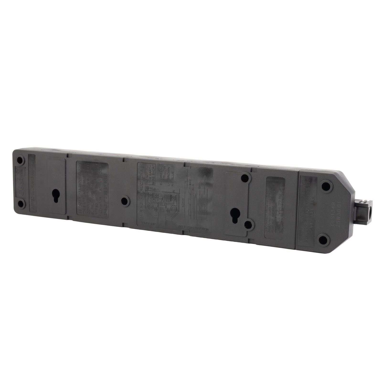 Masterplug 4 Gang 13A HD Mains Socket Black (ELS134B) - Back Panel and Connections
