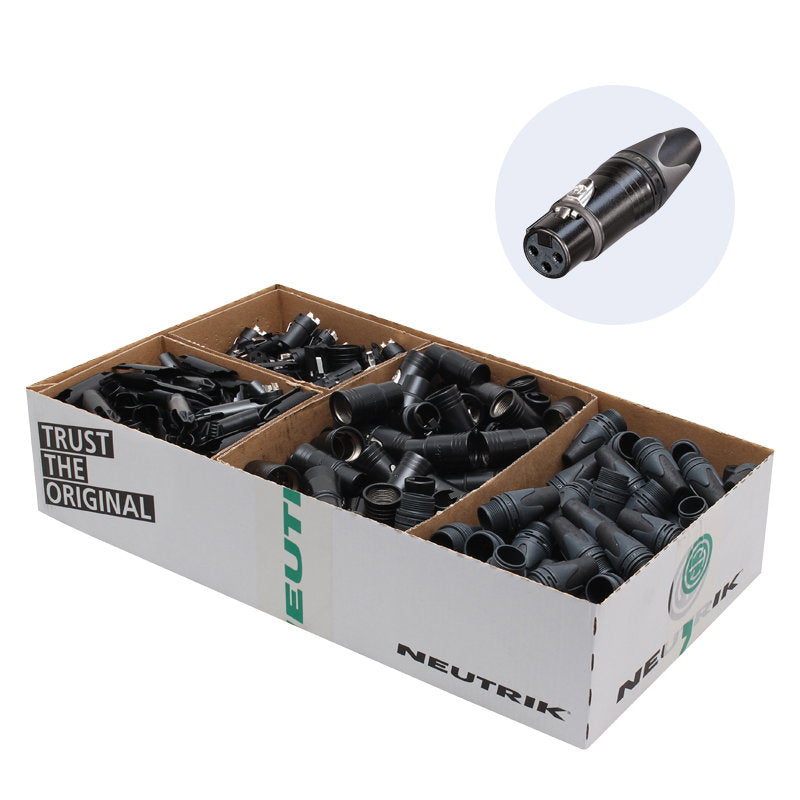 Neutrik XLR 3-Pin Female Socket Black NC3FXX-BAG-D (Pack of 100) - Main View