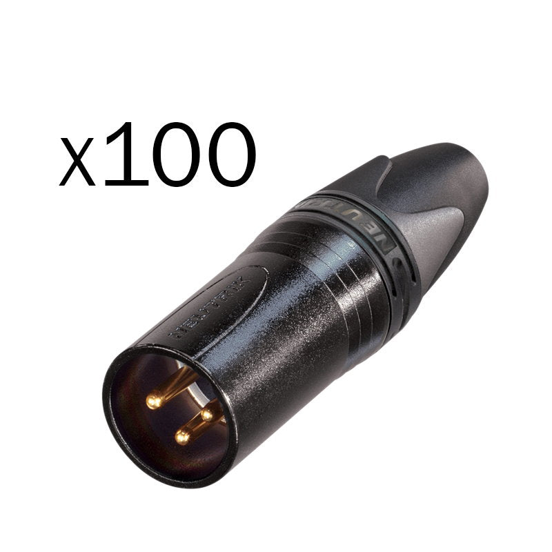 Neutrik XLR 3-Pin Male Plug Black NC3MXX-BAG-D (Pack of 100) - Main View