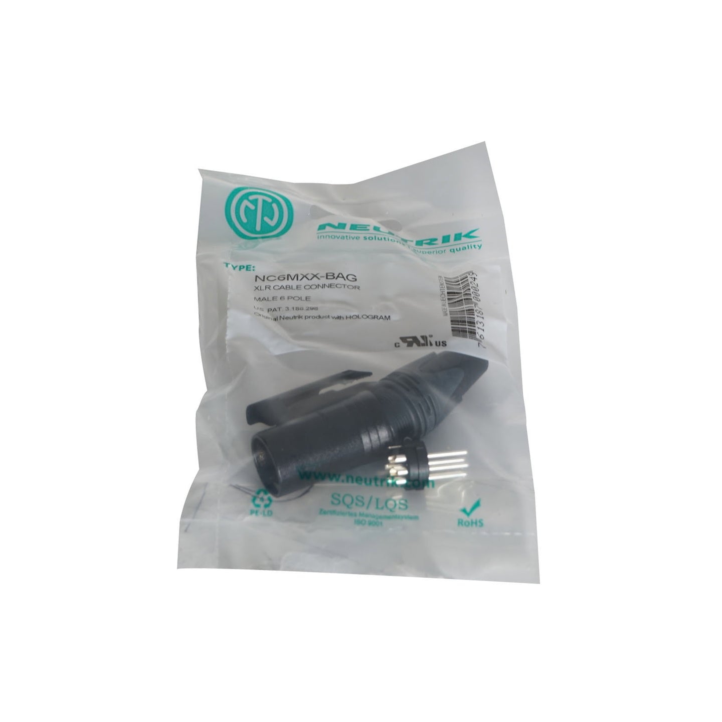Neutrik XLR 6-Pin Male Plug Black NC6MXX-BAG - Alternate View 1