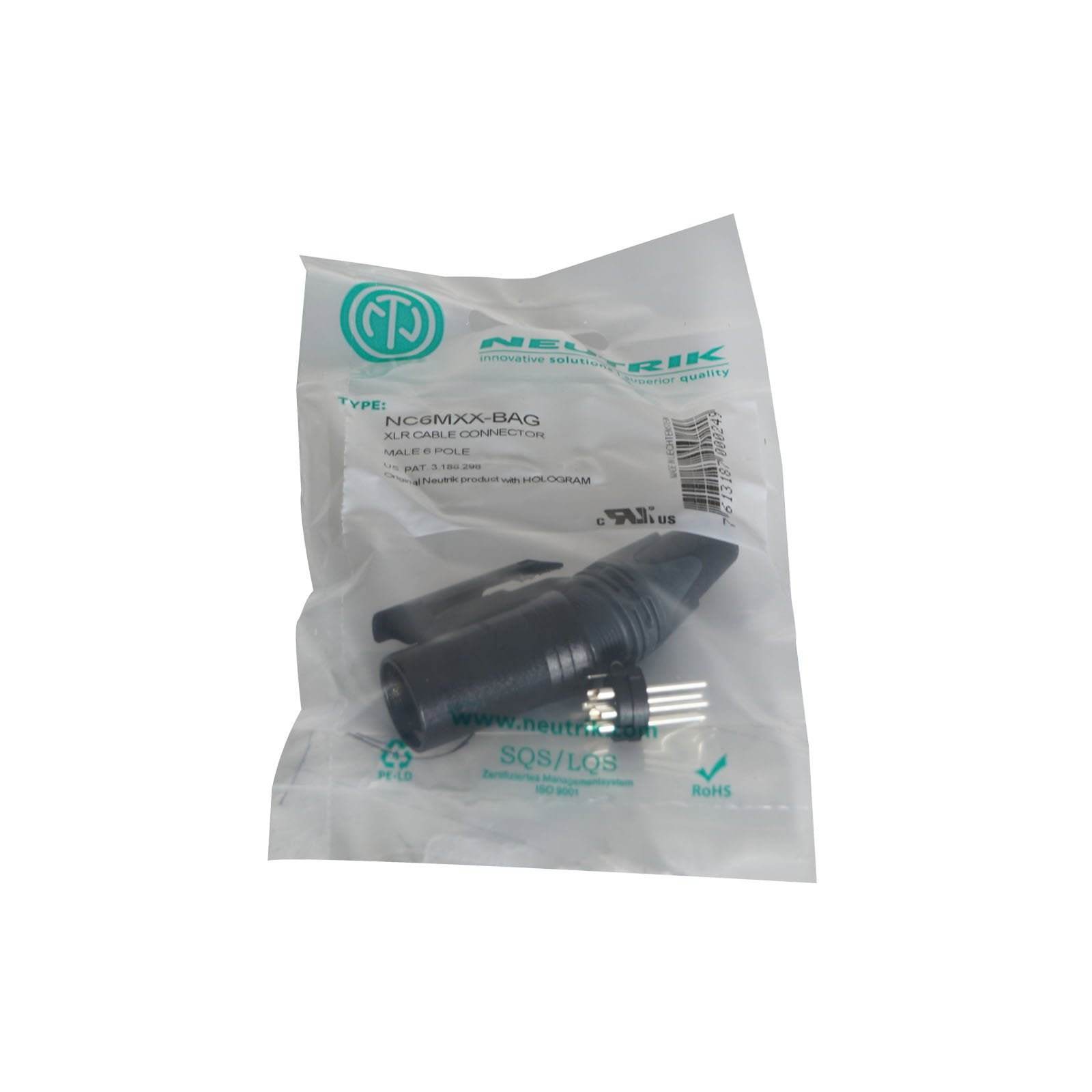 Neutrik XLR 6-Pin Male Plug Black NC6MXX-BAG - Alternate View 1