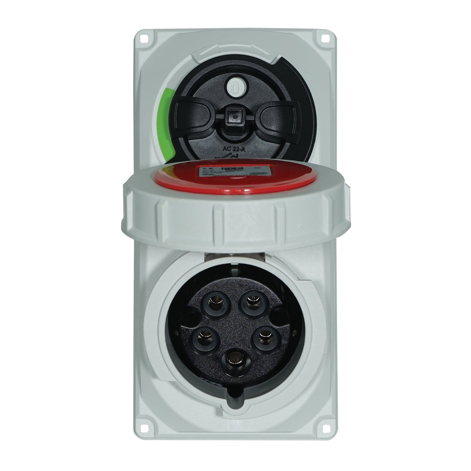 PCE 16A 415V 3P+N+E IP67 Switched Interlock Socket (61152-6) - Back Panel and Connections