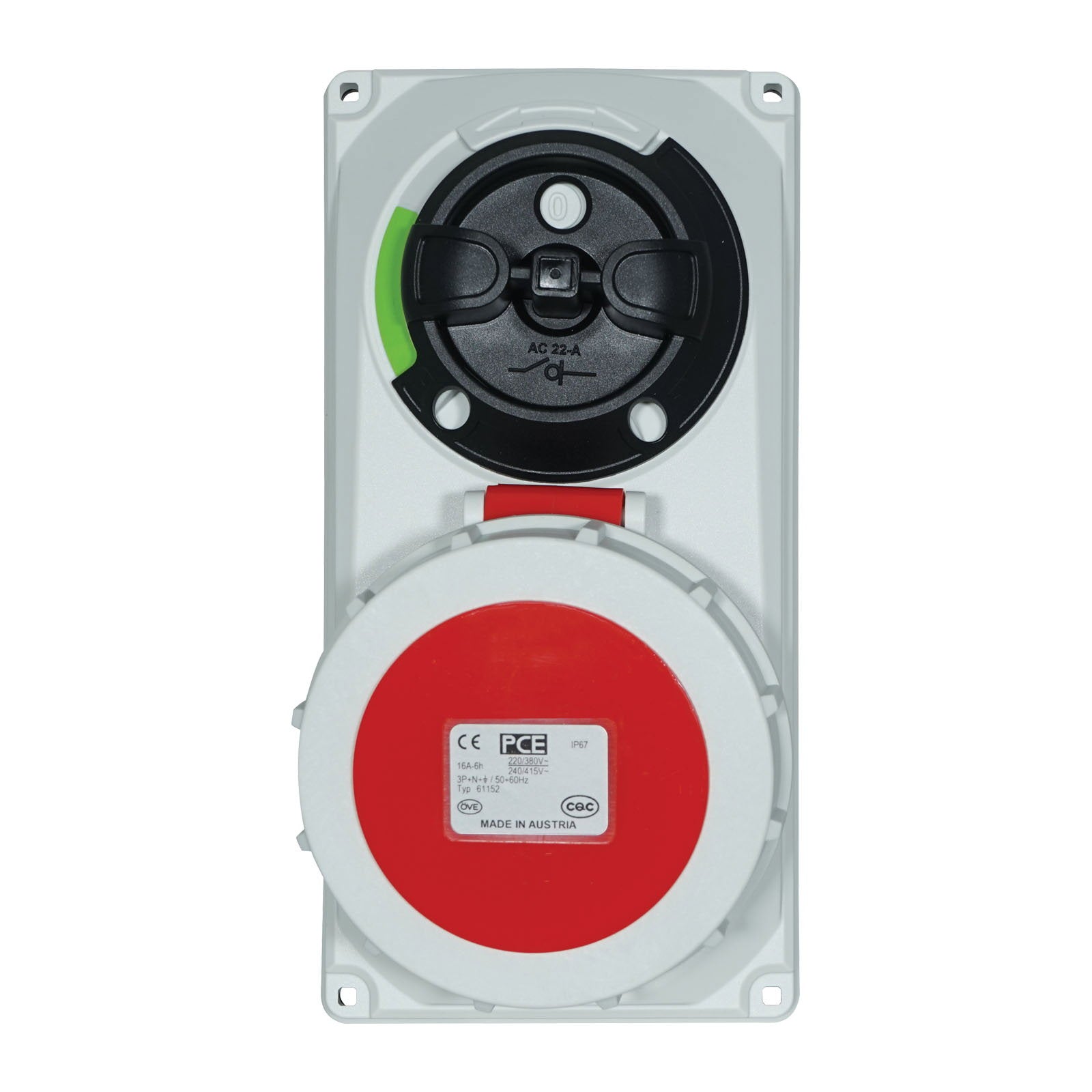 PCE 16A 415V 3P+N+E IP67 Switched Interlock Socket (61152-6) - Main View