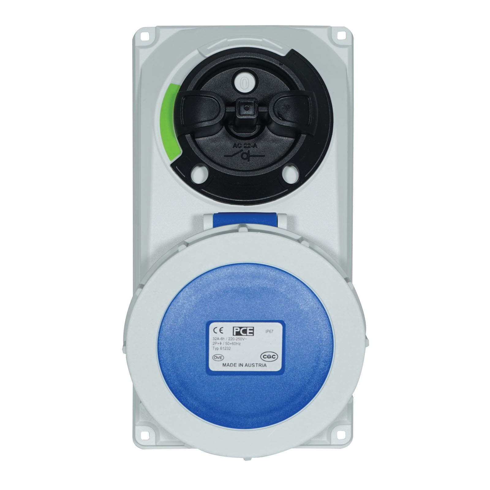 PCE 32A 230V 2P+E IP67 Switched Interlock Socket (61232-6) - Main View