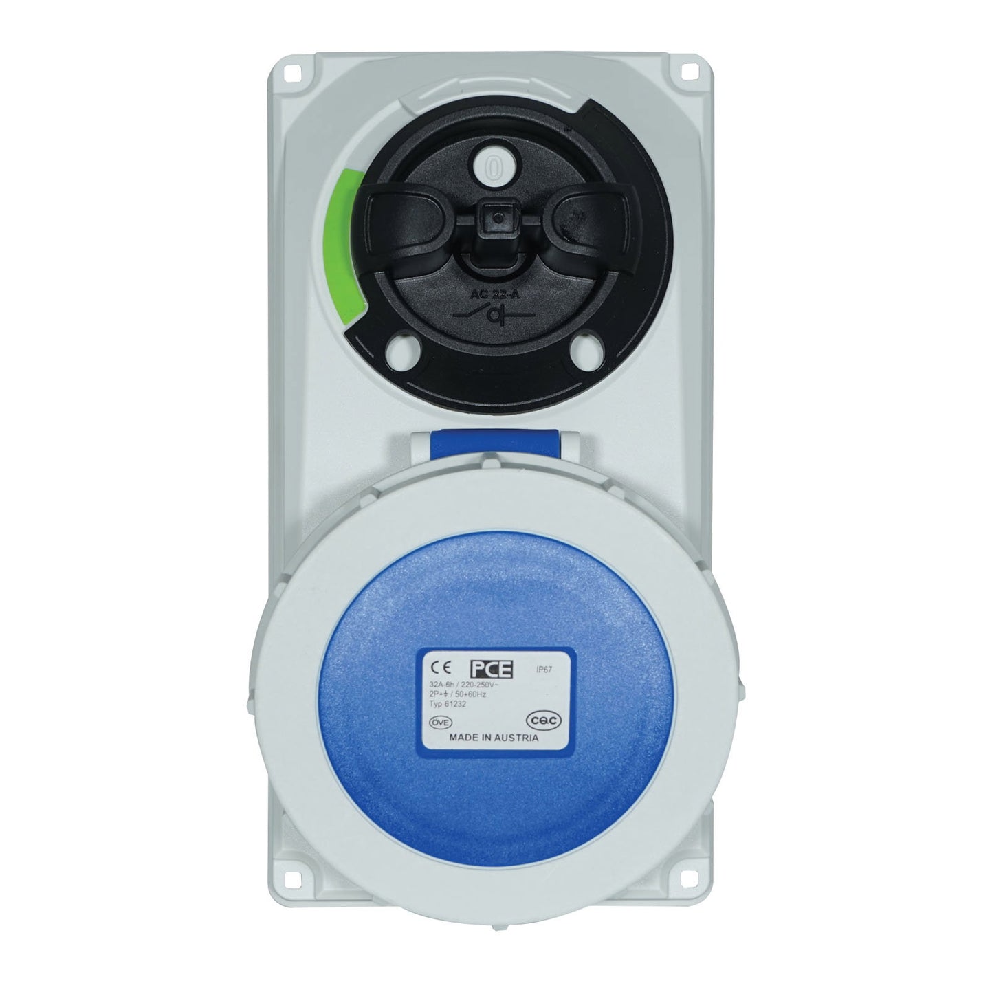 PCE 32A 230V 2P+E IP67 Switched Interlock Socket (61232-6) - Main View