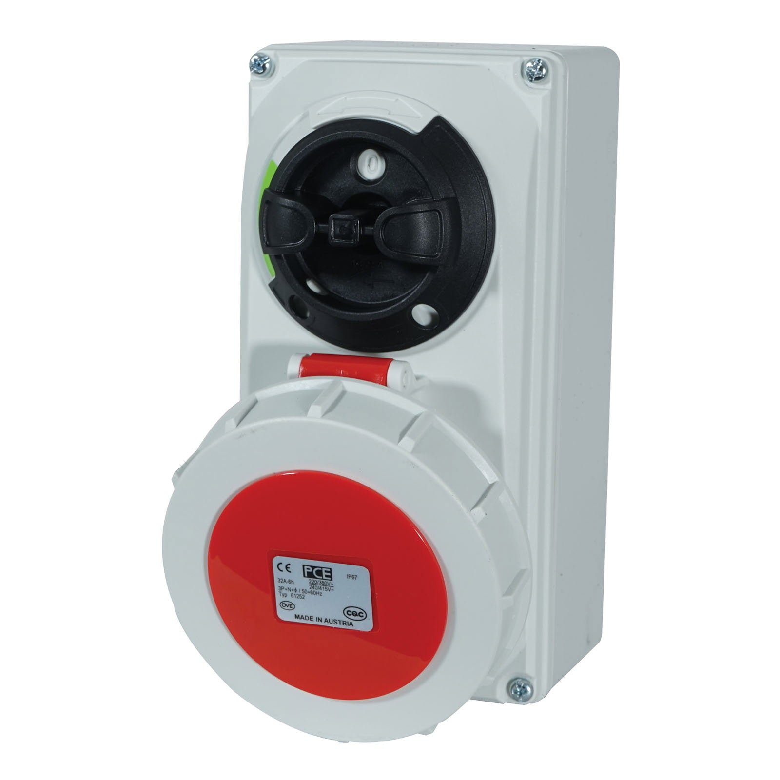 PCE 32A 415V 3P+N+E IP67 Switched Interlock Socket (61252-6) - Back Panel and Connections