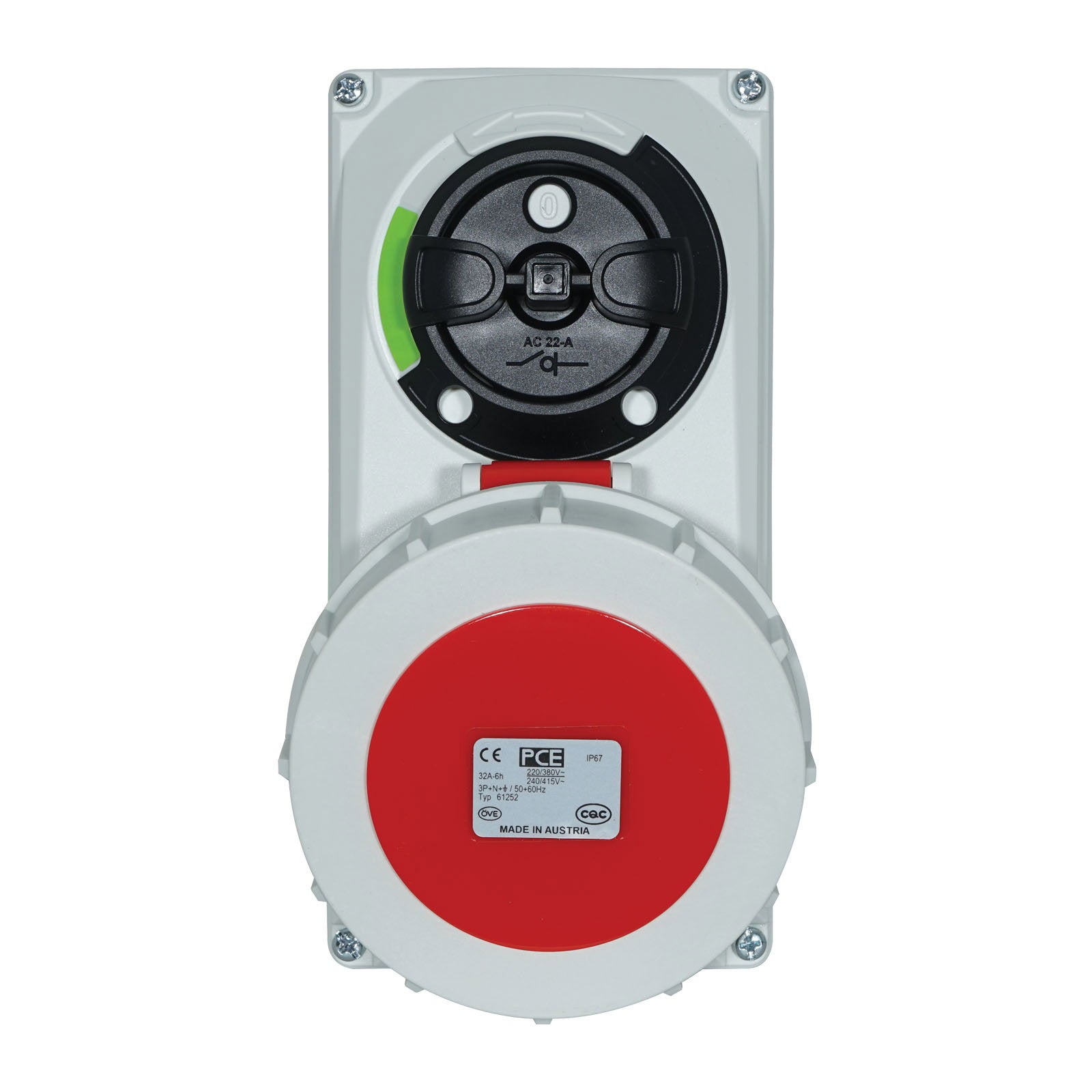 PCE 32A 415V 3P+N+E IP67 Switched Interlock Socket (61252-6) - Alternate View 3