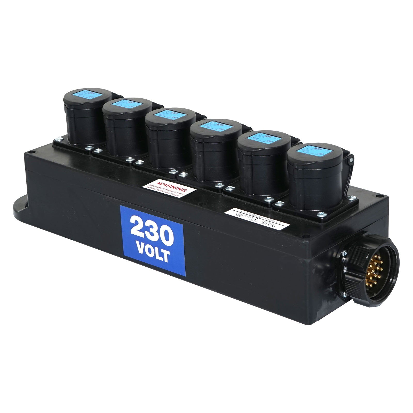 Elumen8 Socapex Breakout Box 19-Pin to 6 x 16A Sockets - Back Panel and Connections