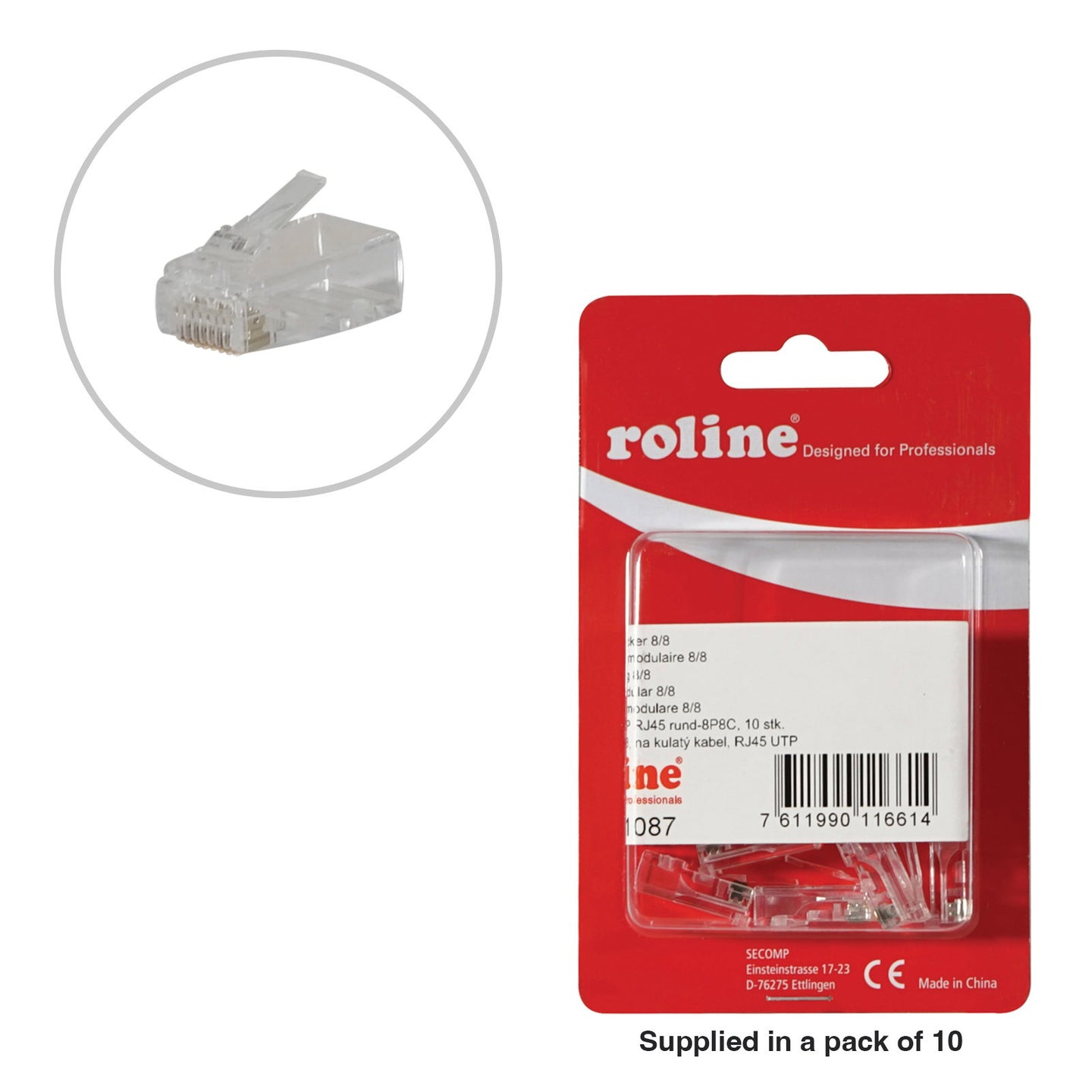 Roline Modular RJ45 Plugs UTP 8P8C Unshielded 12.01.1087 (Pack of 10) - Alternate View 1