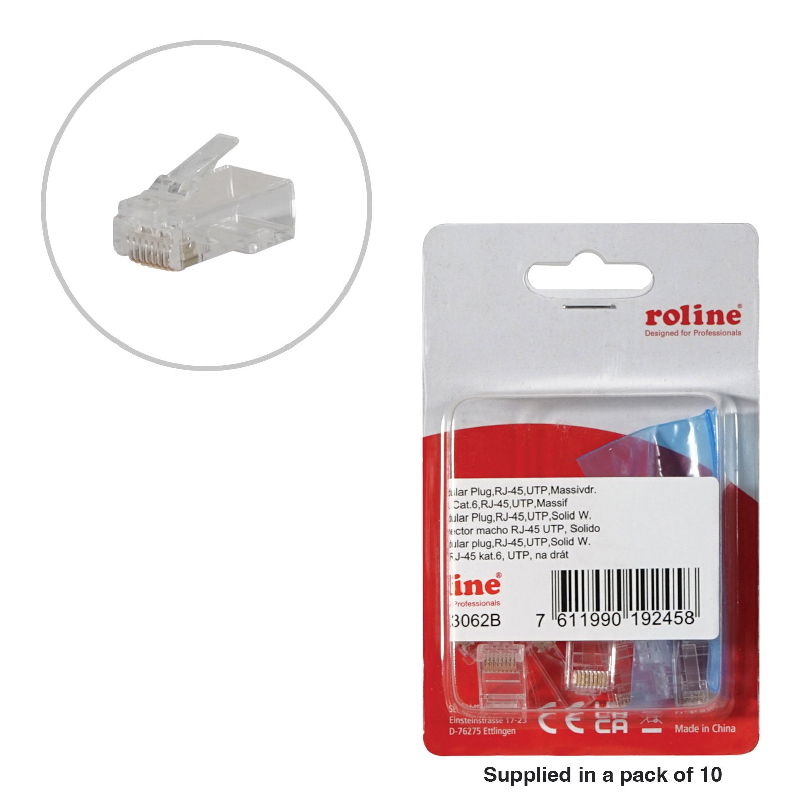Roline Modular RJ45 Plugs UTP 8P8C Unshielded 21.17.3062 (Pack of 10) - Main View