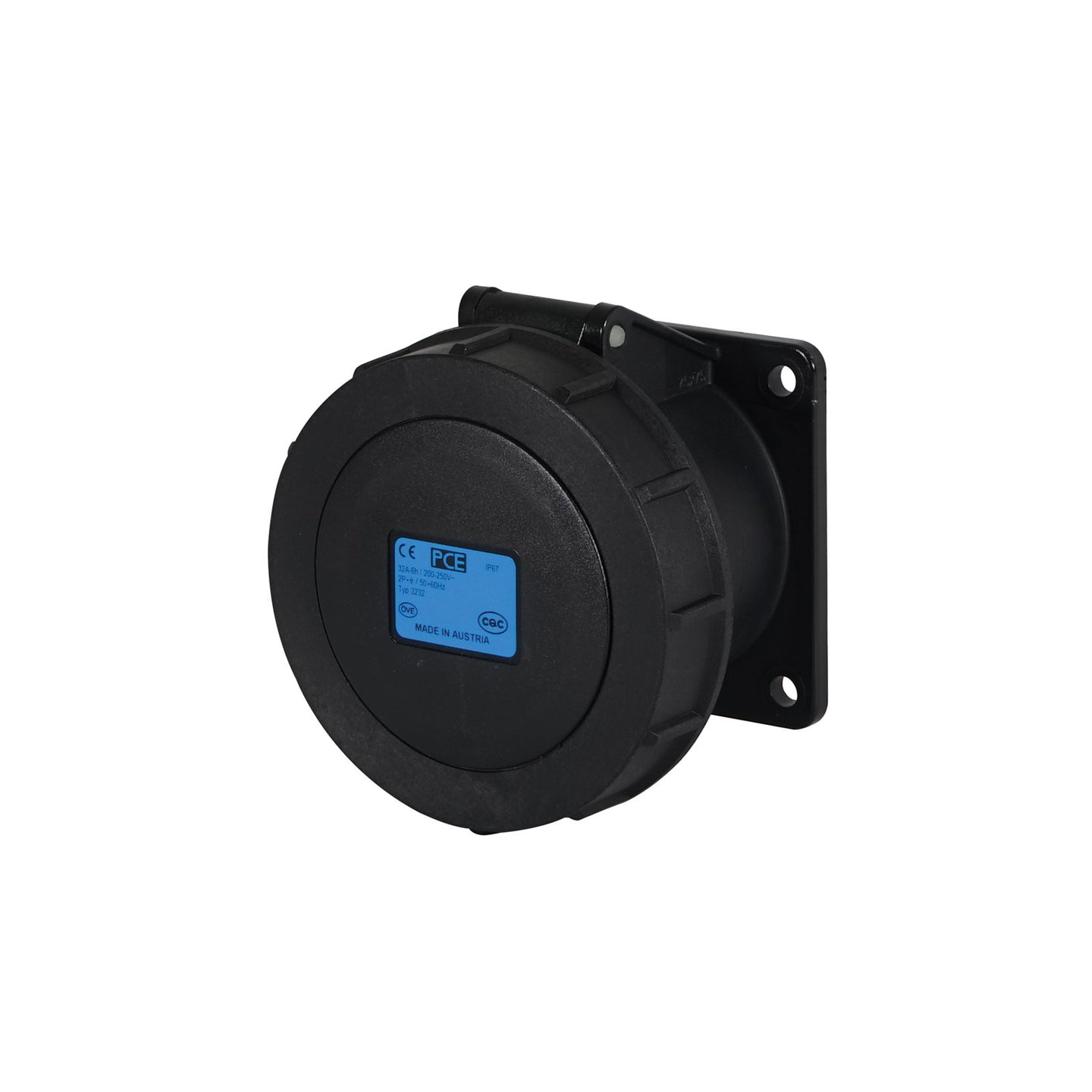 PCE 32A 230V IP67 2P+E Panel Socket Black (3232-6x) - Alternate View 1