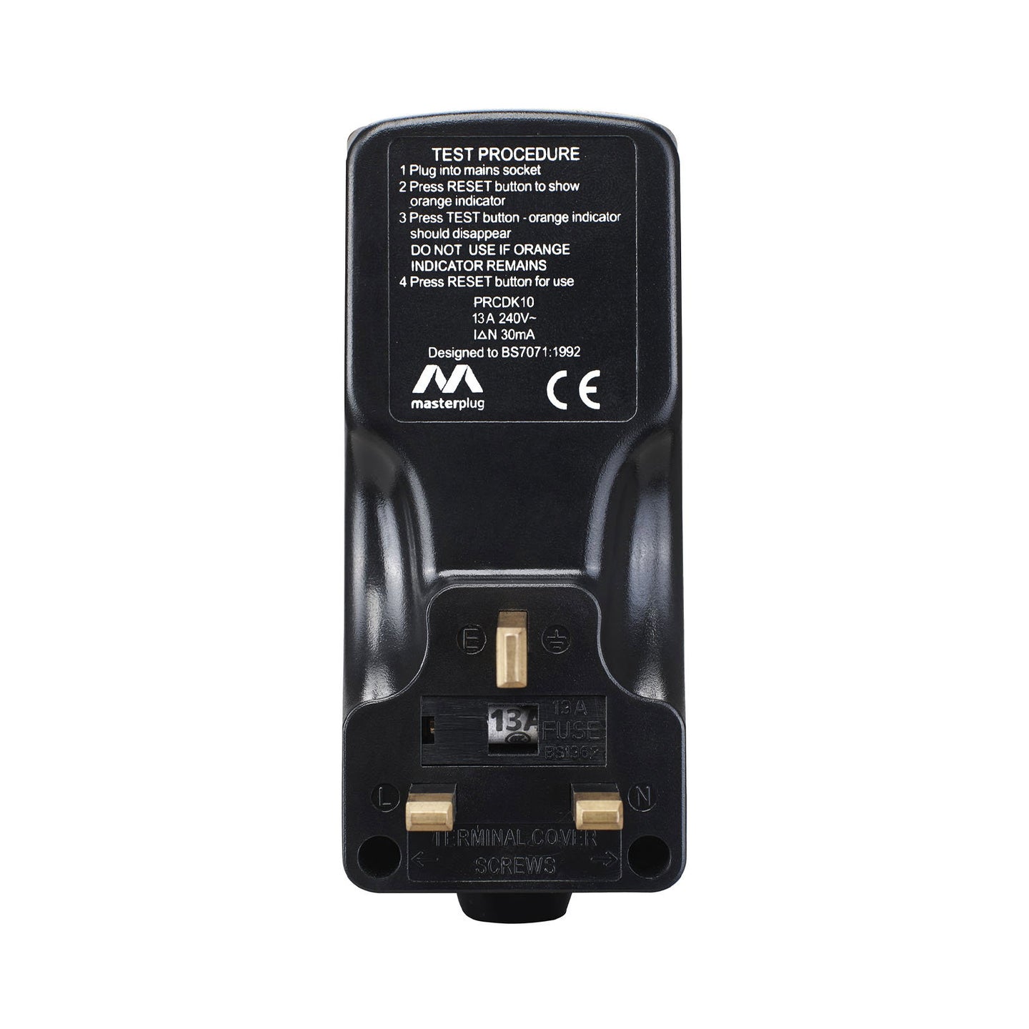 Masterplug Rewireable Plug In RCD 30mA Adaptor (PRCDKB) - Back Panel and Connections