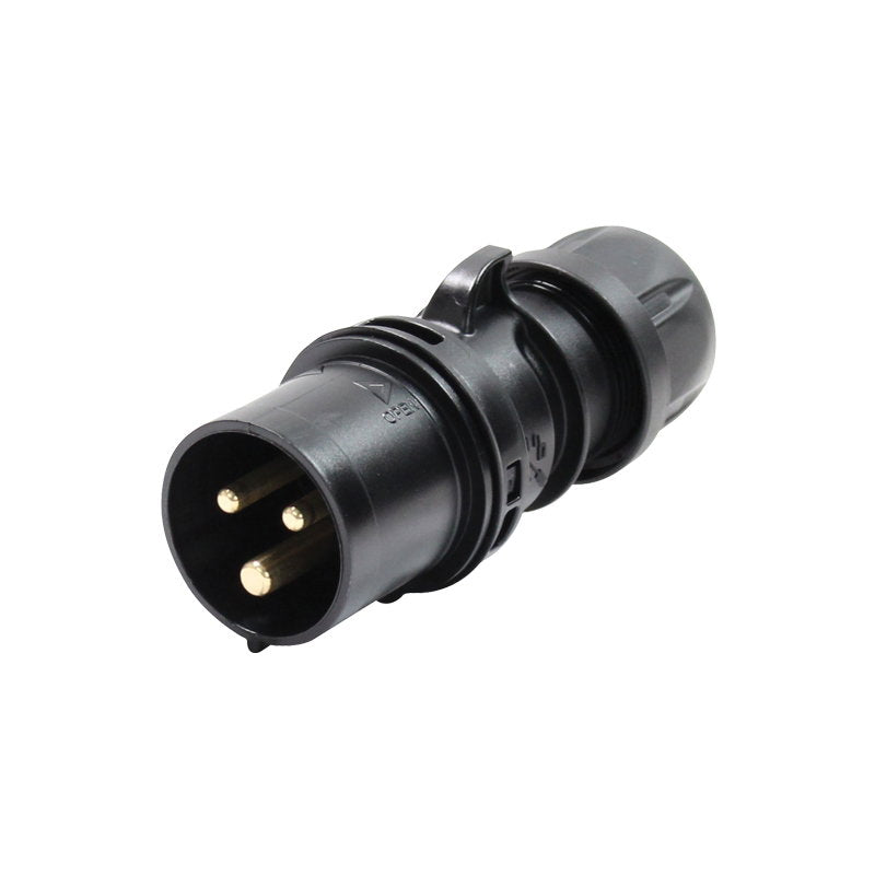 PCE 16A 230V 2P+E Black Plug (013-6X) - Back Panel and Connections