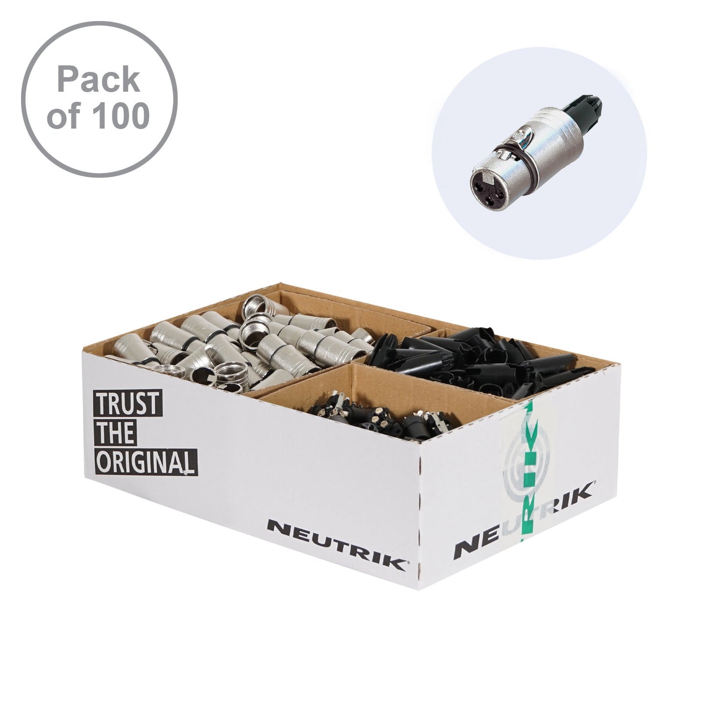 Neutrik XLR 3-Pin Female Socket NC3FXX-WOB (Pack of 100) - Main View