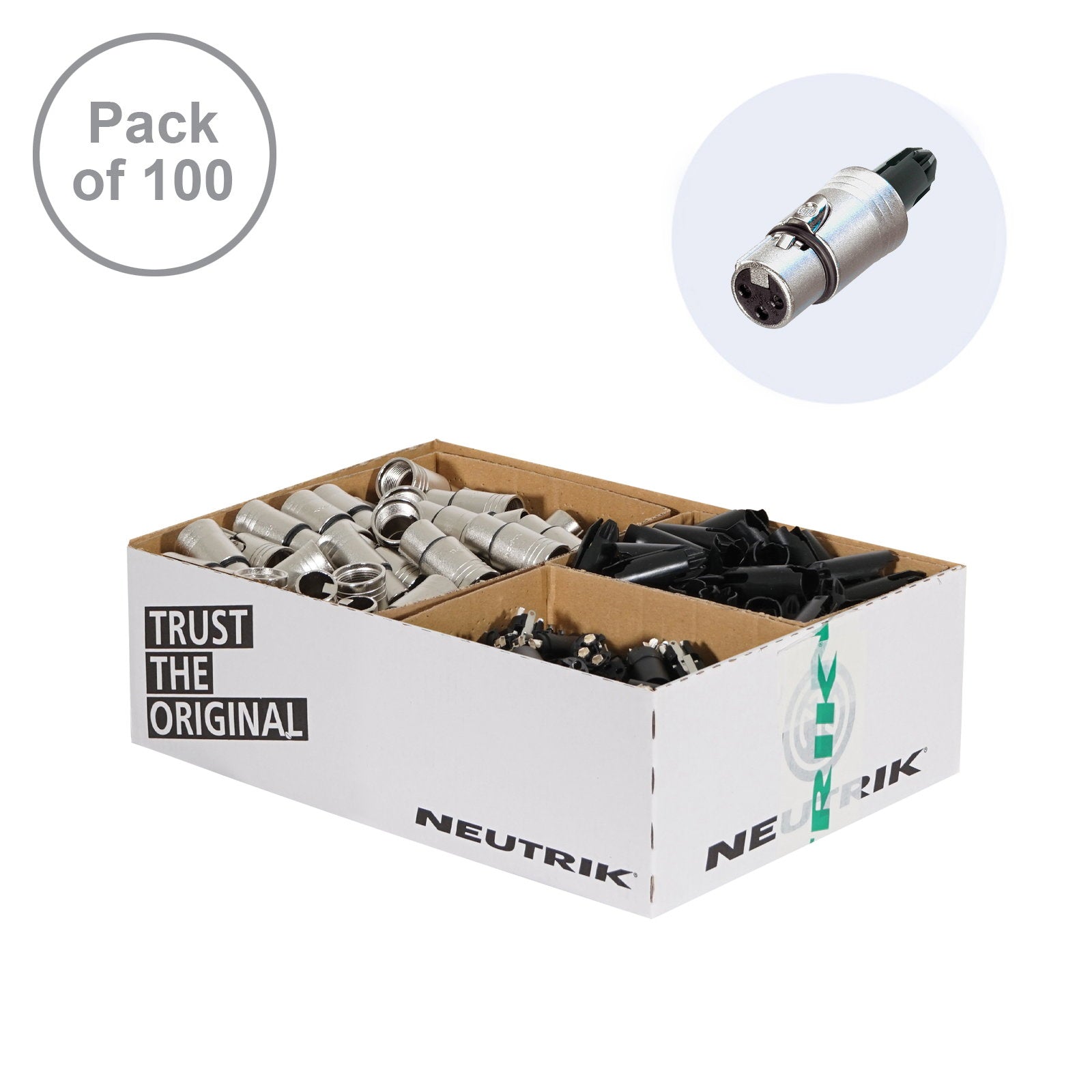 Neutrik XLR 3-Pin Female Socket NC3FXX-WOB (Pack of 100) - Main View
