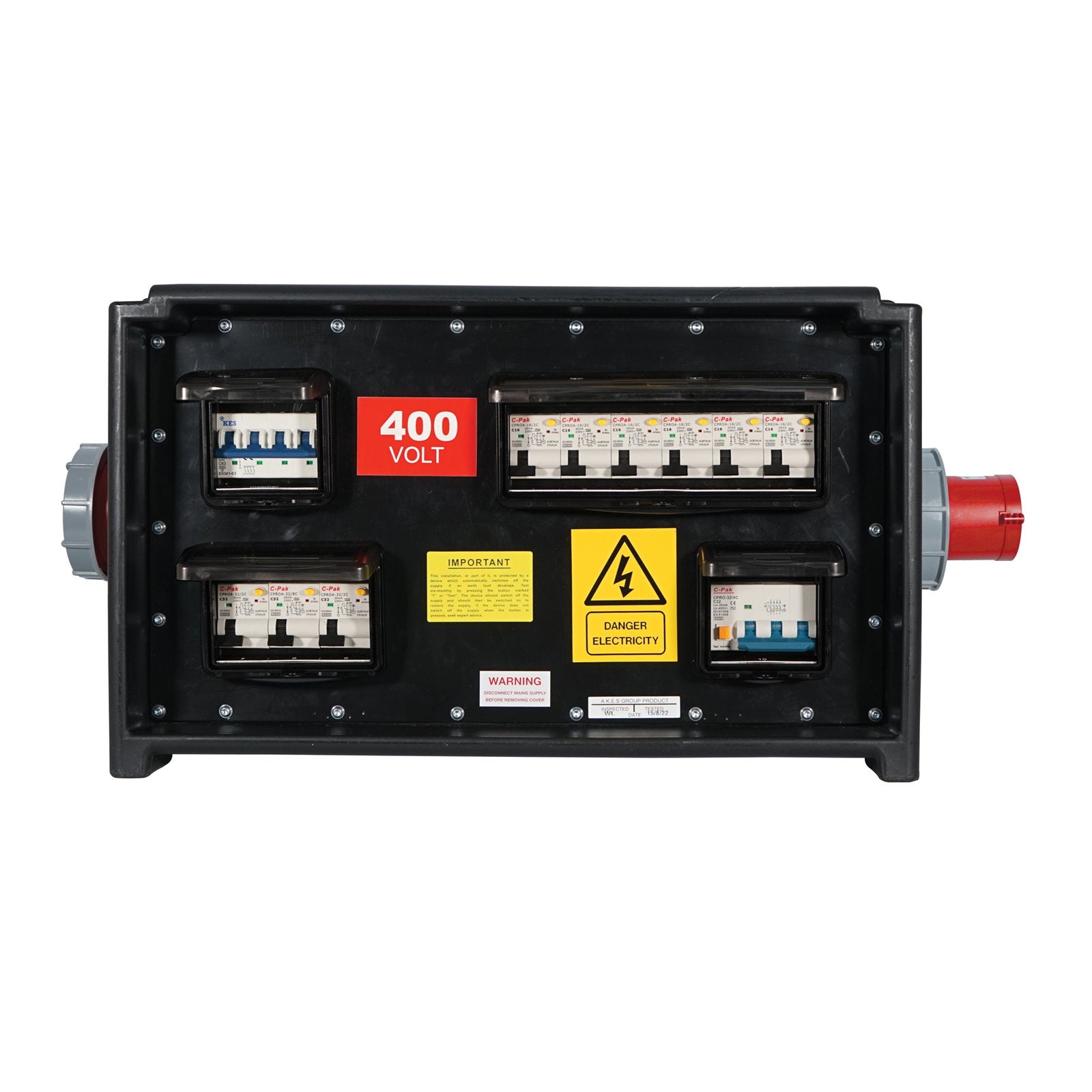 Elumen8 MERZ Distribution Box 63A 3PH In/Thru to 32A/16A - Back Panel and Connections
