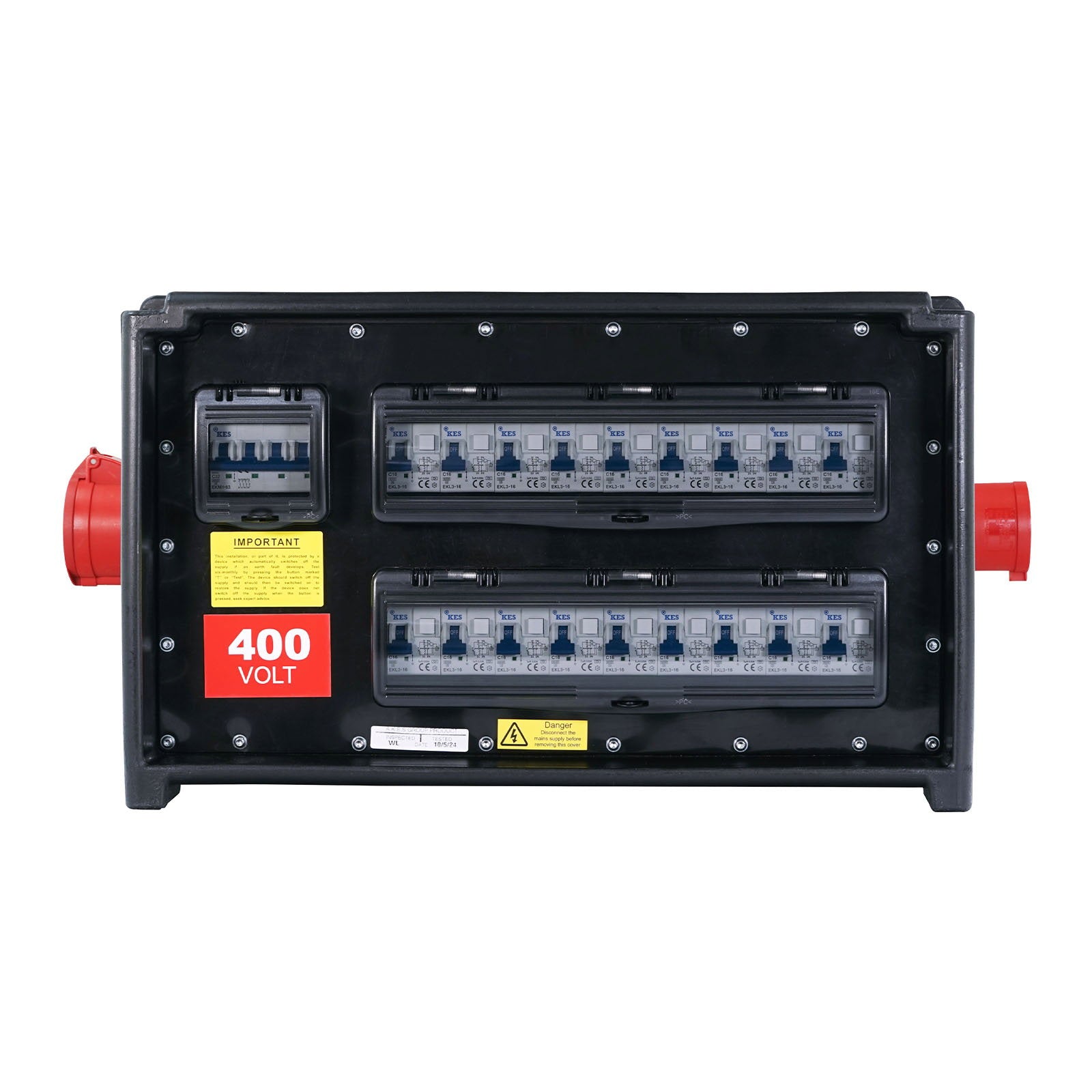 Elumen8 MERZ Distribution Box 32A 3PH In/Thru to 16A RCBO - Back Panel and Connections