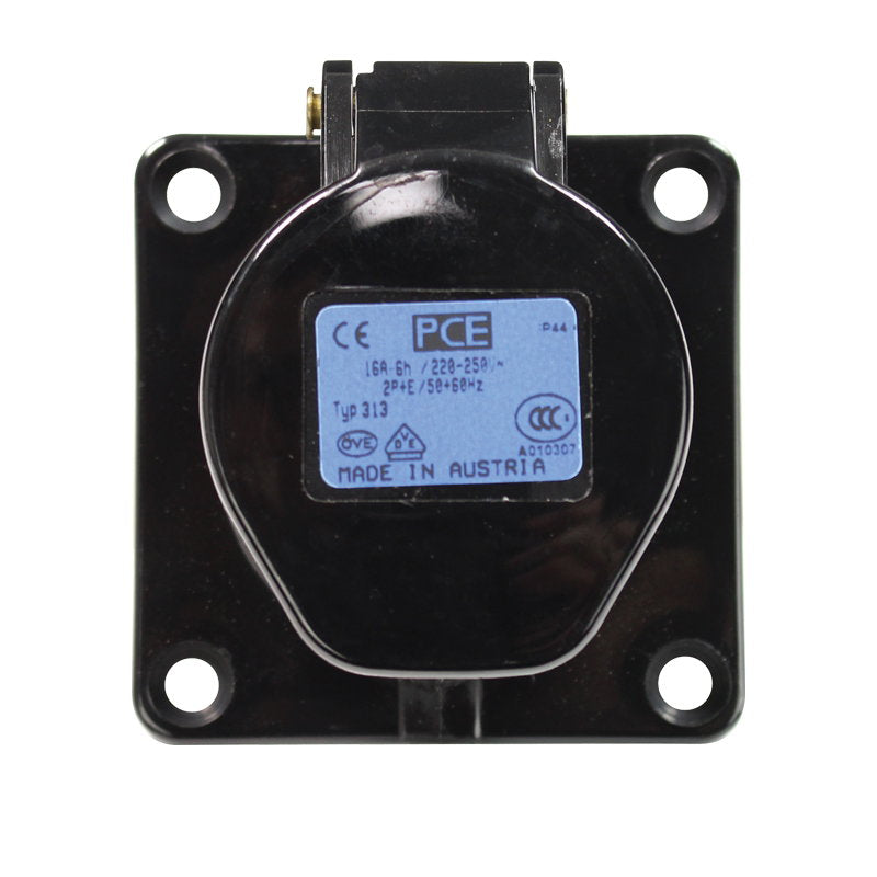 PCE 16A 230V 2P+E Black Panel Socket (313-6X) - Alternate View 1