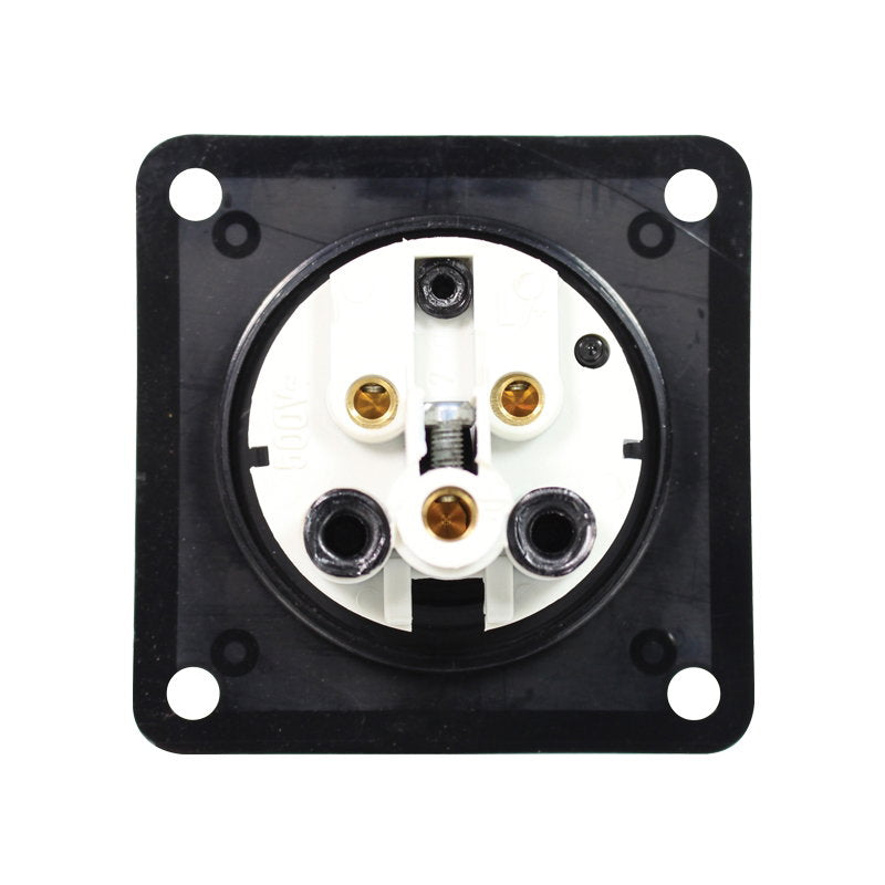 PCE 16A 230V 2P+E Black Panel Socket (313-6X) - Back Panel and Connections