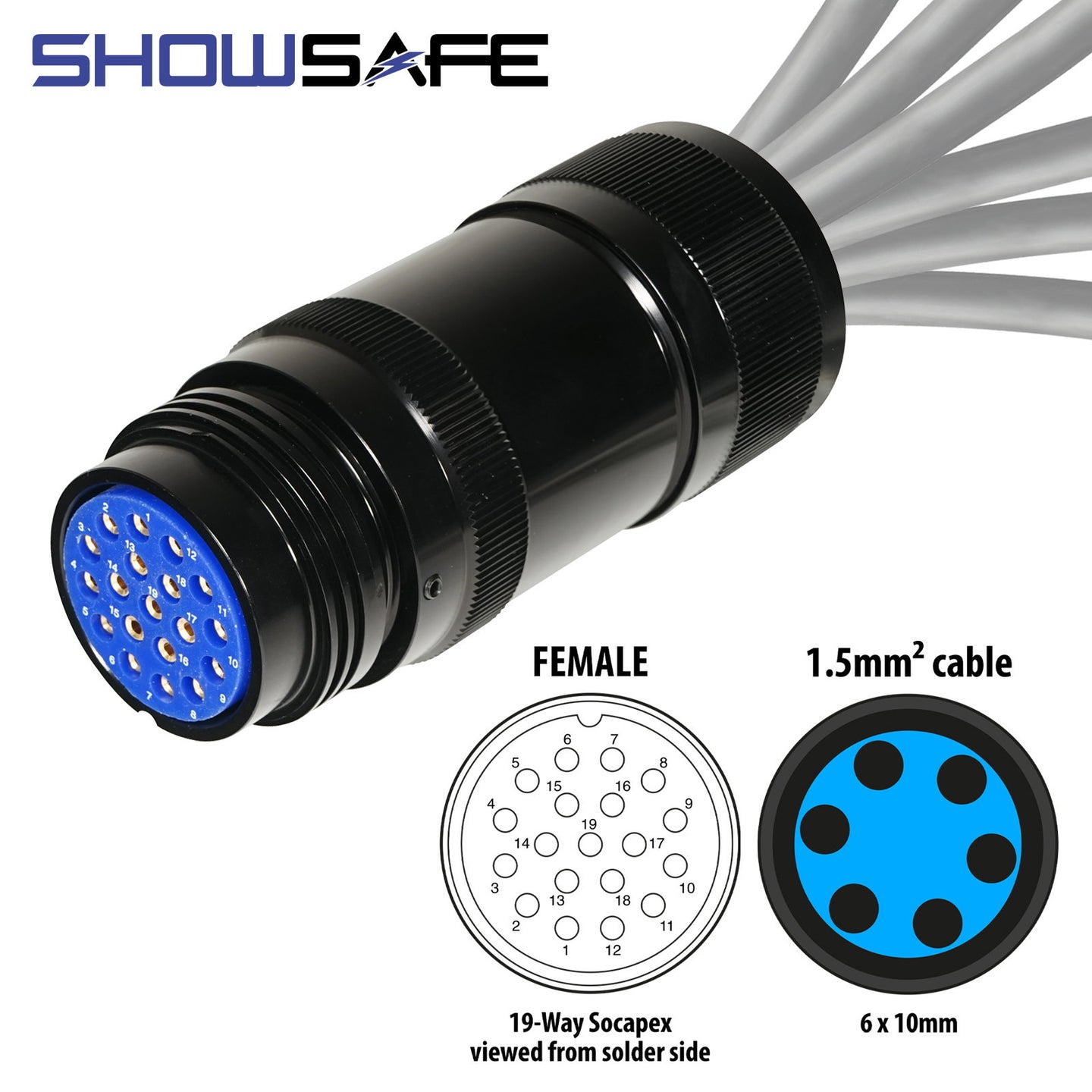 Elumen8 Socapex 19-Pin Line Female Socket 6 x 10mm (1.5mm² cable) Numbered - Main View