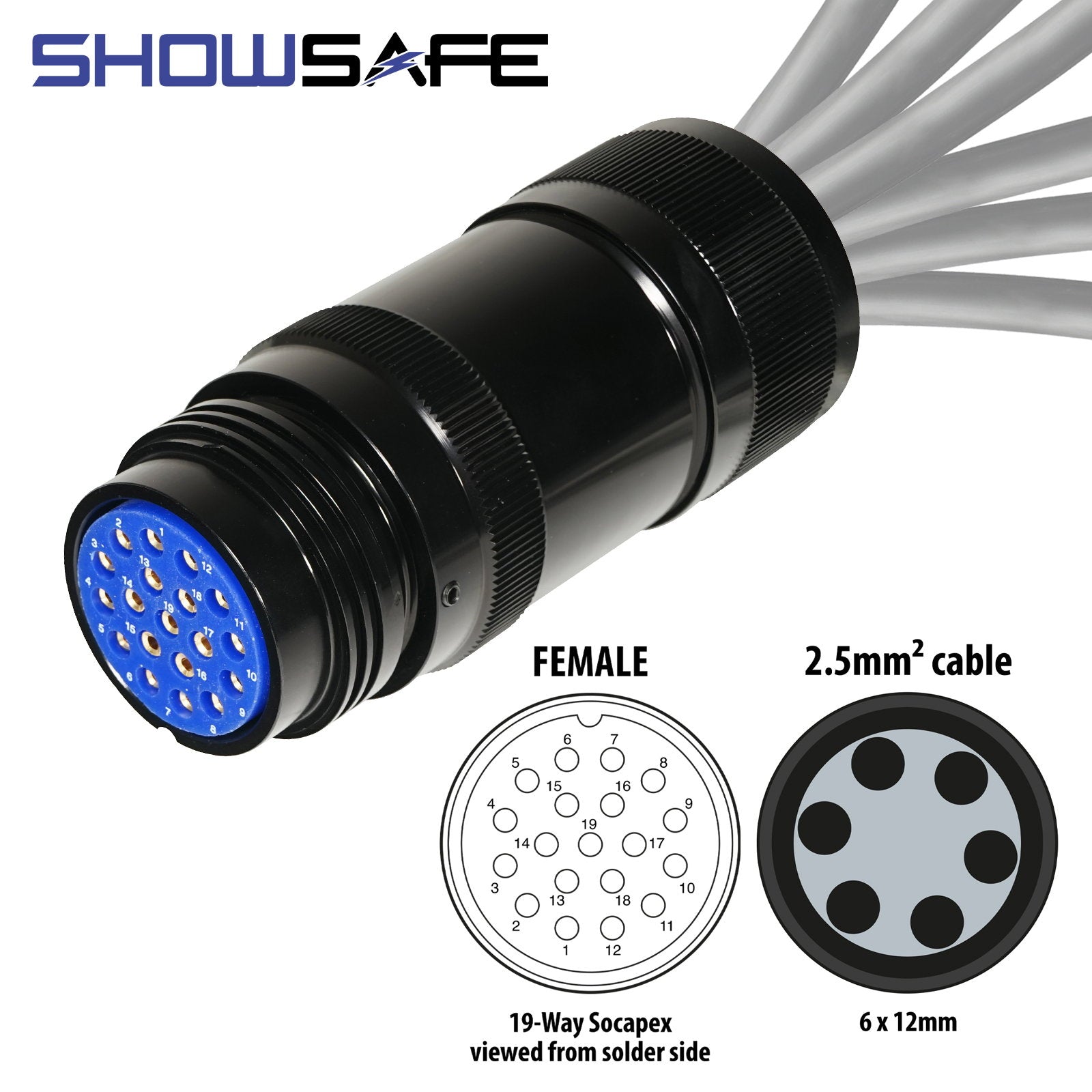 Elumen8 Socapex 19-Pin Line Female Socket 6 x 12mm (2.5mm² cable) Numbered - Alternate View 3
