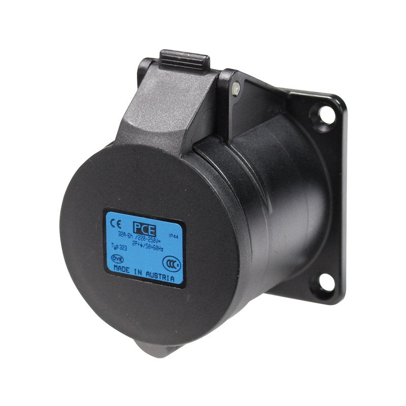 PCE 32A 230V 2P+E Black Panel Socket (323-6X) - Alternate View 1