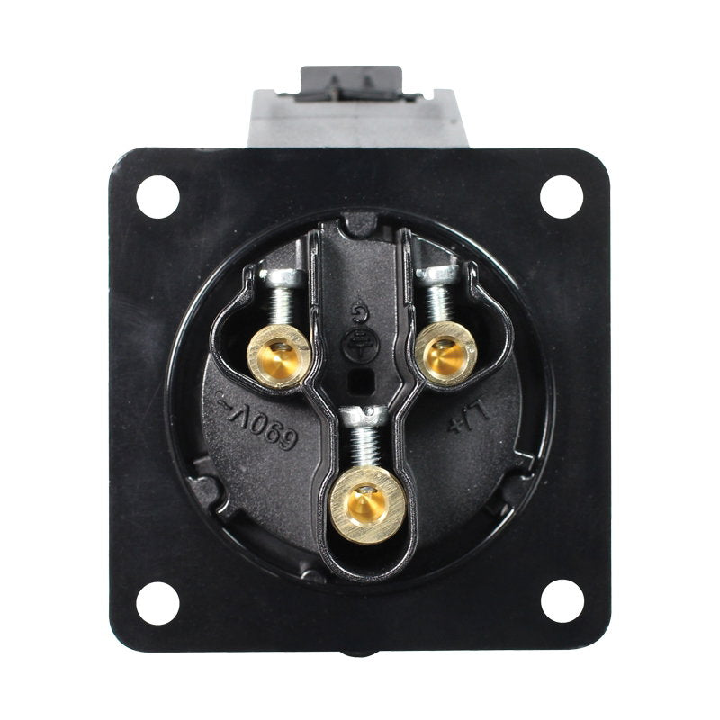 PCE 32A 230V 2P+E Black Panel Socket (323-6X) - Back Panel and Connections