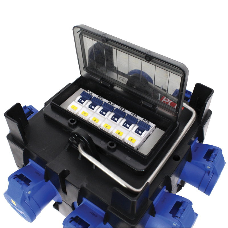 PCE IMST Distribution Box 32A 240V In 6 x 16A Out (9030331) - Back Panel and Connections