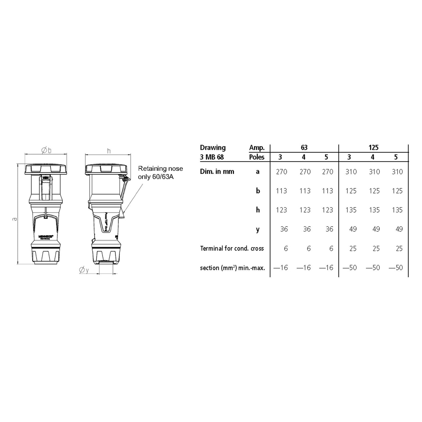 Mennekes 63A 230V 2P+E IP67 PowerTOP Xtra Socket (14202) - Alternate View 1