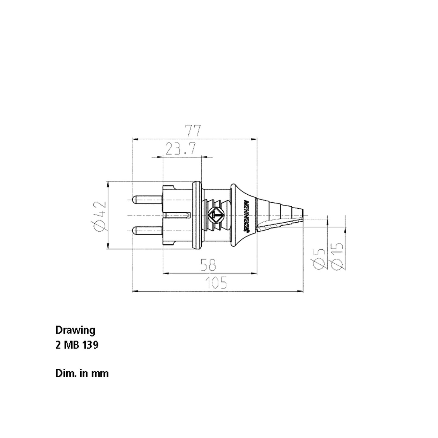 Mennekes 16A 230V 2P+E IP44 Black Schuko Plug (10754) - Back Panel and Connections