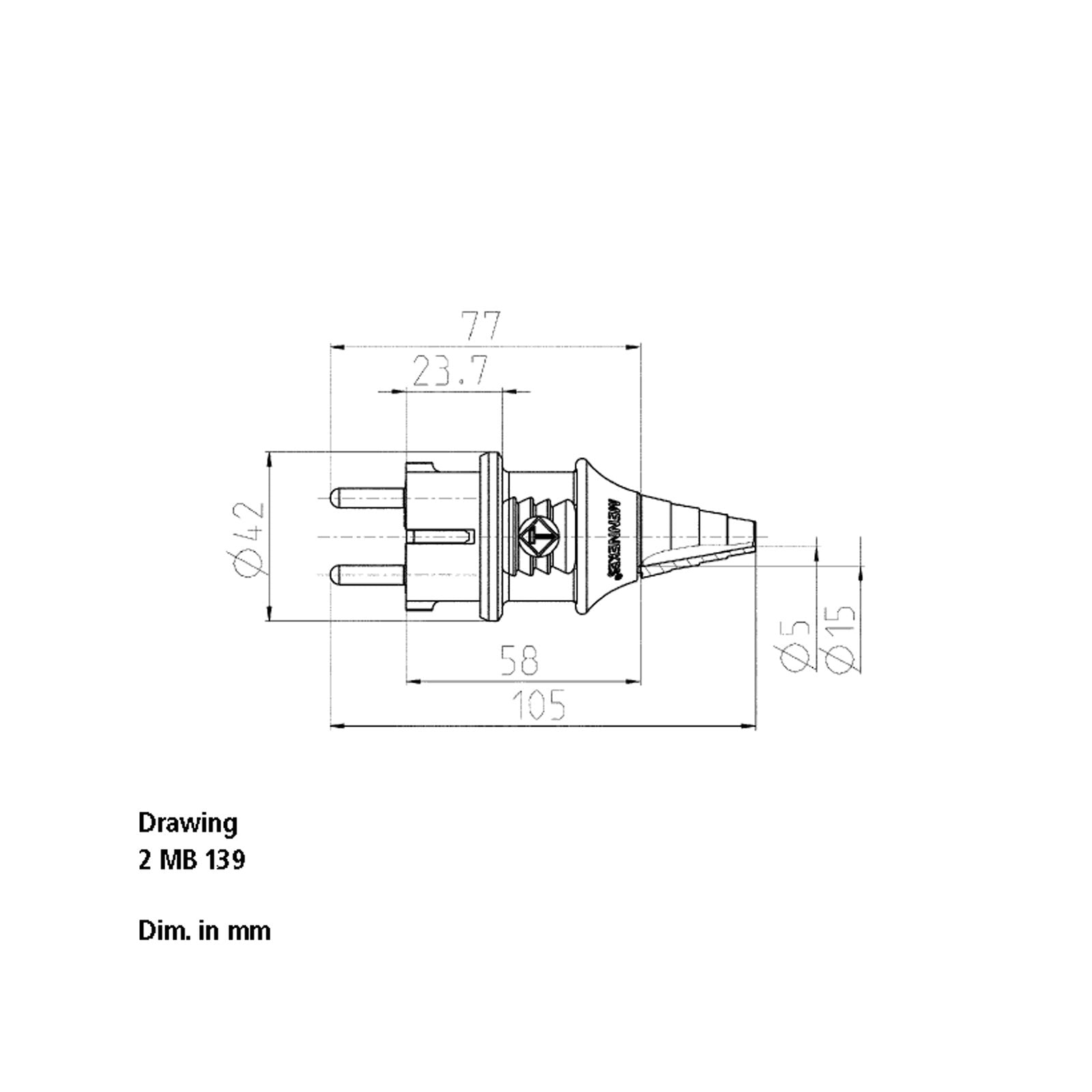 Mennekes 16A 230V 2P+E IP44 Black Schuko Plug (10754) - Back Panel and Connections