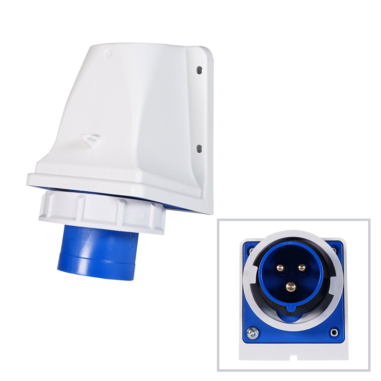 PCE 16A 230V 2P+E IP67 Wall Mount Angled Inlet (5132-6k) - Alternate View 3