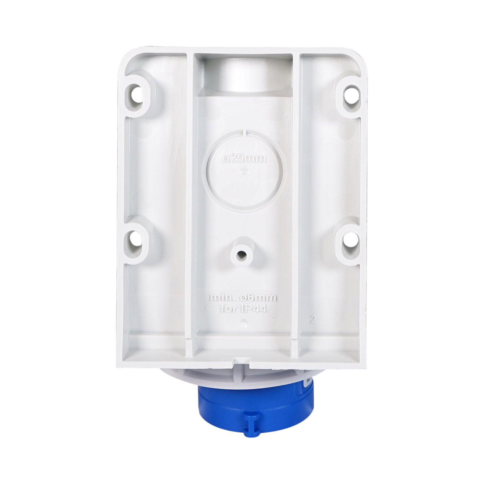 PCE 16A 230V 2P+E IP67 Wall Mount Angled Inlet (5132-6k) - Back Panel and Connections