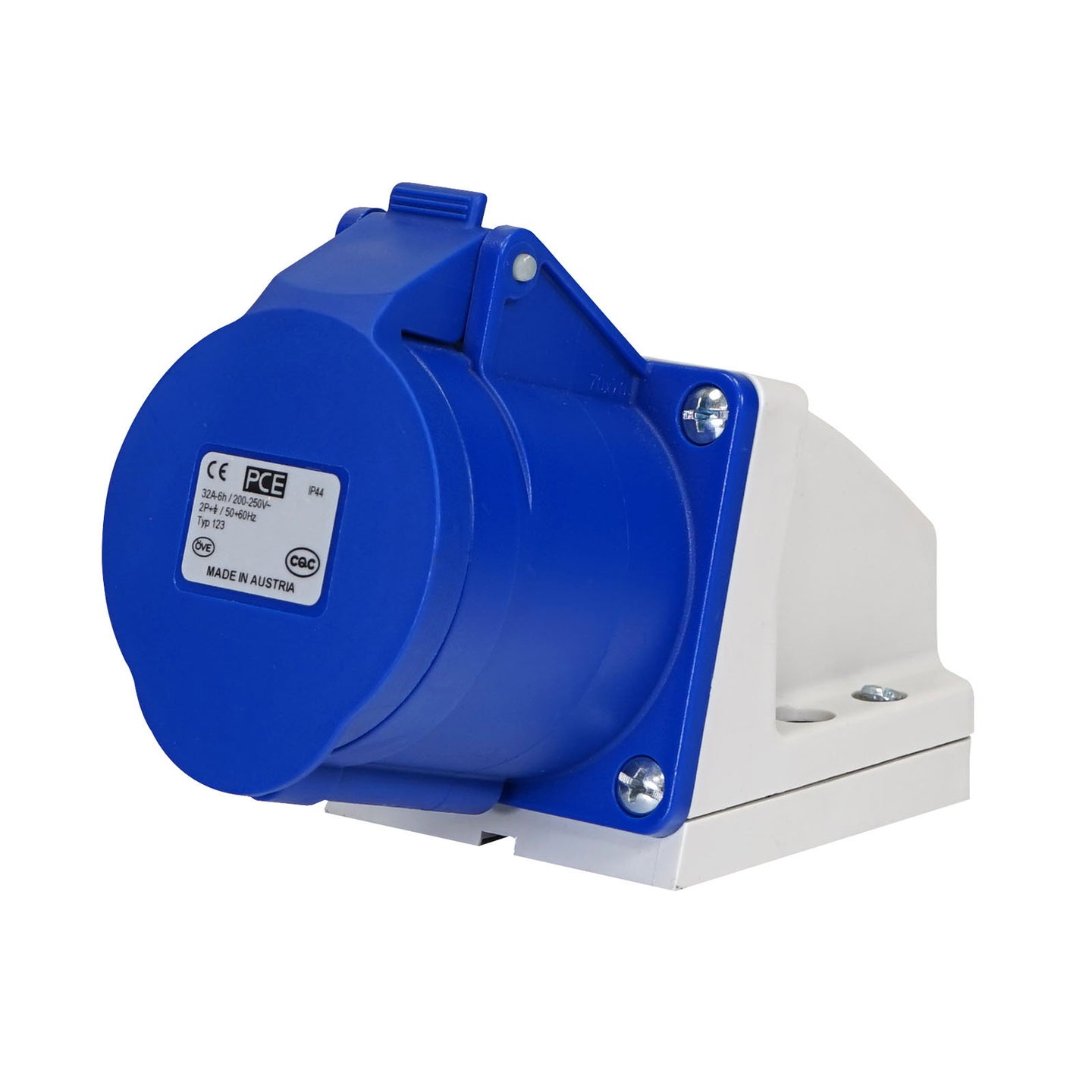 PCE 32A 230V 2P+E Wall Mount Angled Socket (123-6K) - Main View