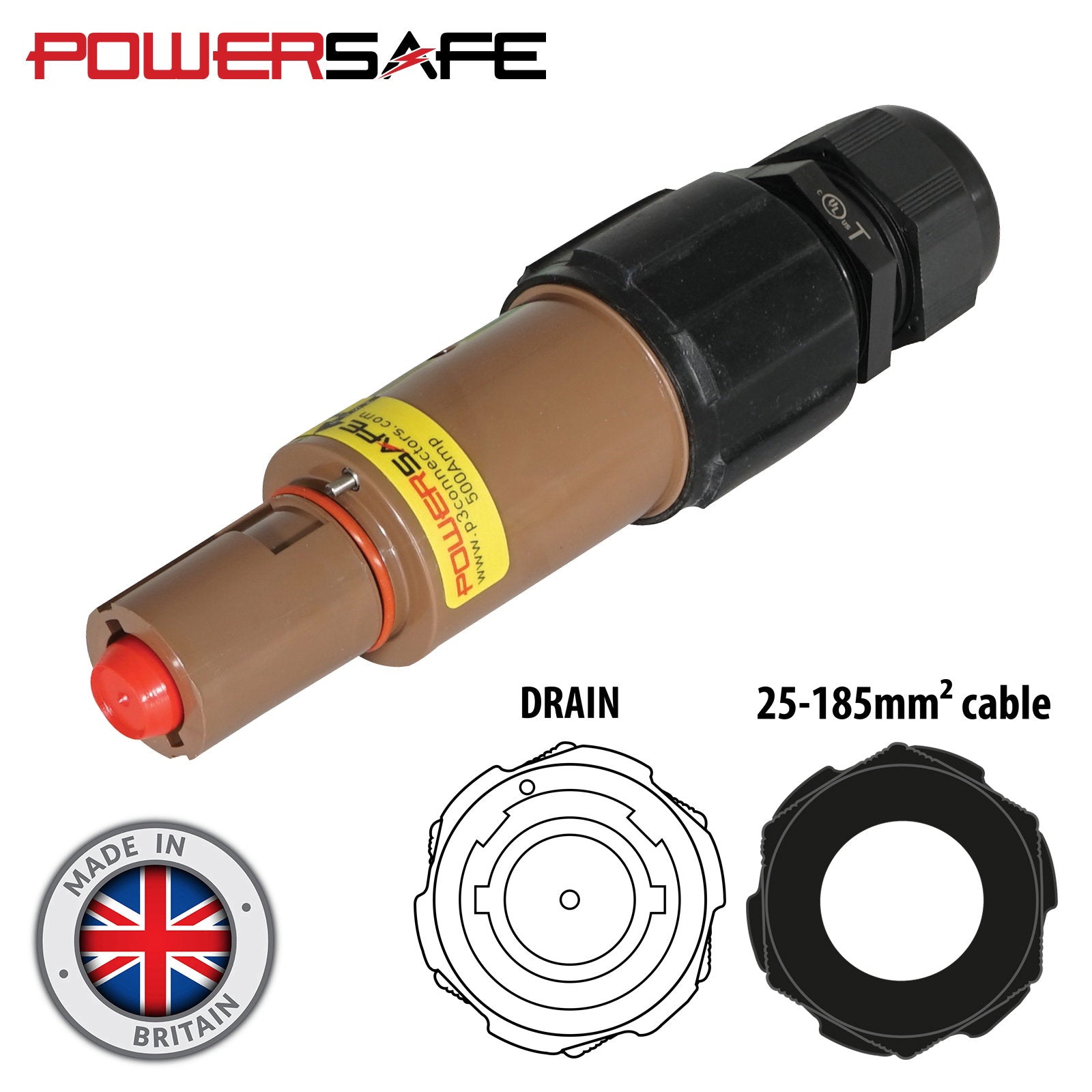 Elumen8 Powersafe 500A Line Drain 120mm2 L1 Brown - Back Panel and Connections