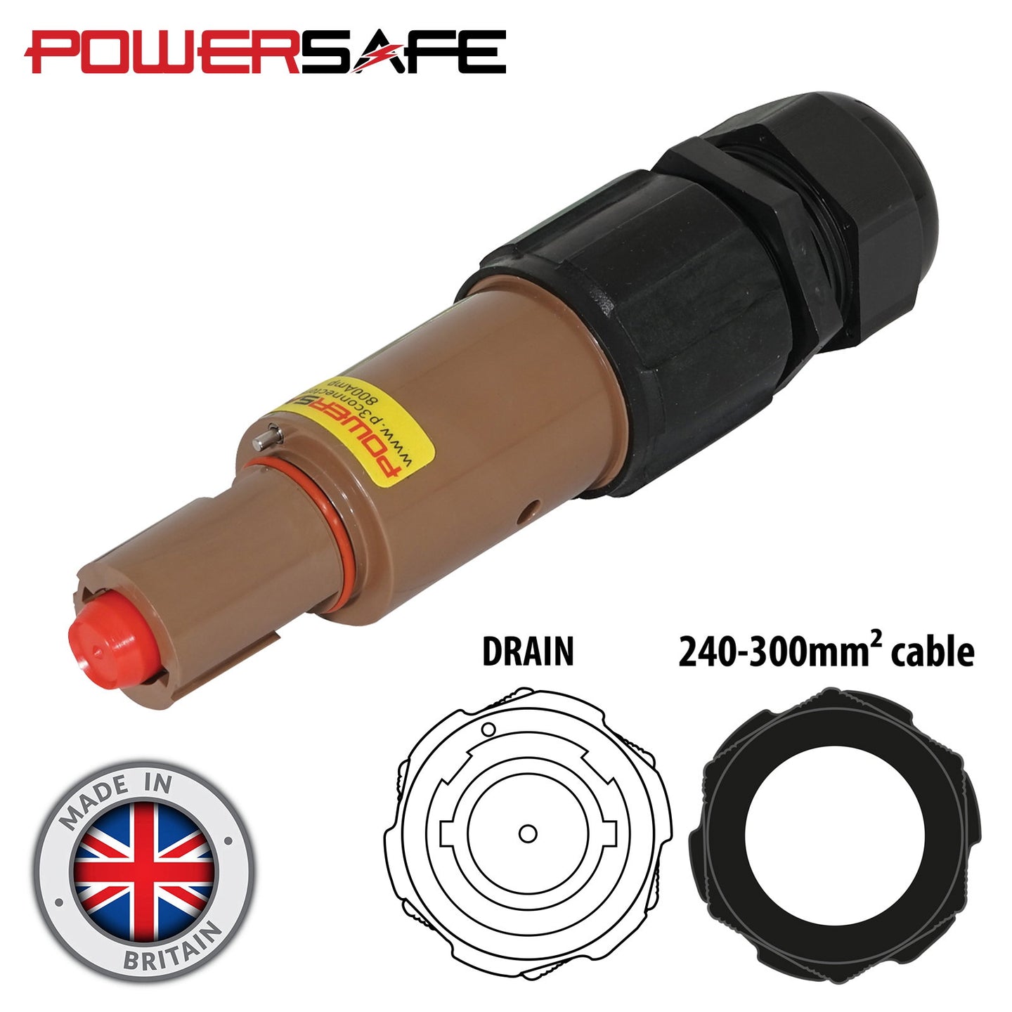 Elumen8 Powersafe 800A Line Drain 240mm2 L1 Brown - Back Panel and Connections