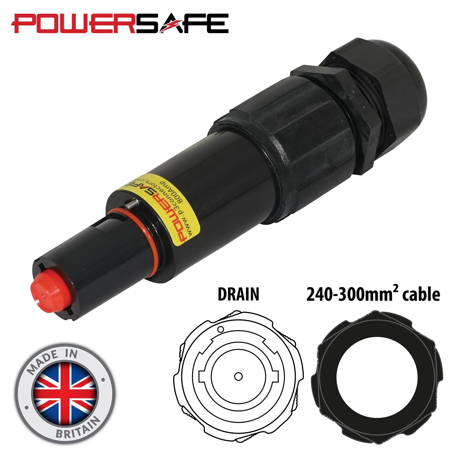 Elumen8 Powersafe 800A Line Drain 240mm2 L2 Black - Back Panel and Connections
