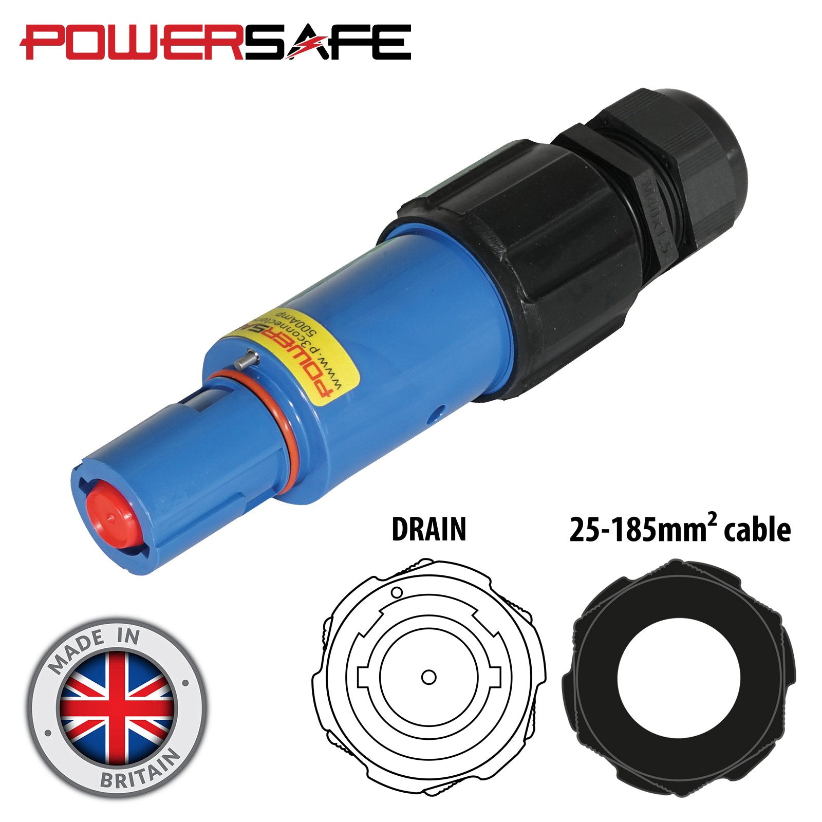 Elumen8 Powersafe 500A Line Drain 150mm2 Neutral Blue - Main View
