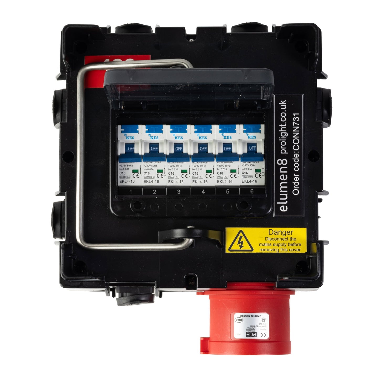 PCE IMST Distribution Box 32A 415V In 6 x TR1 IP65 Out - Alternate View 1