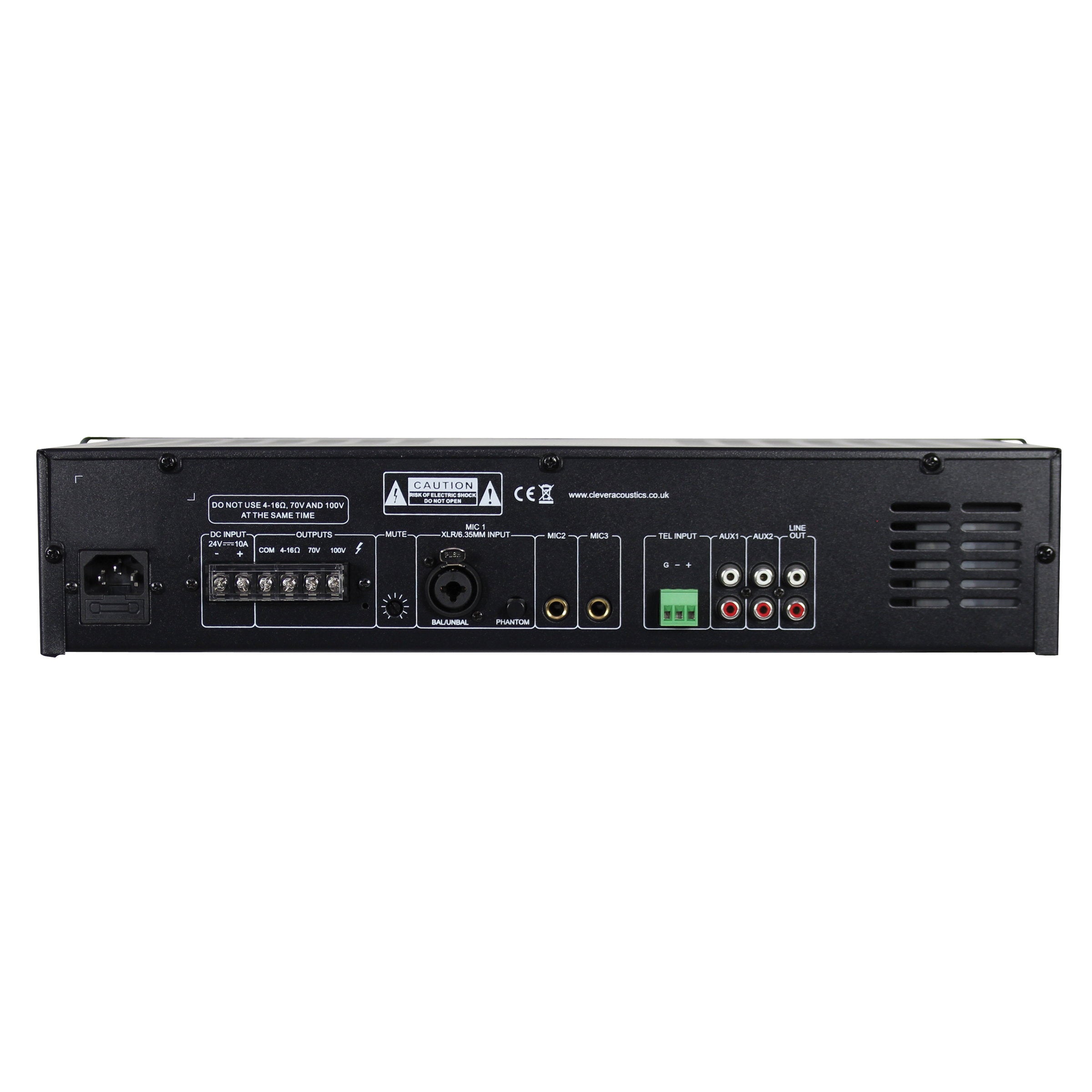 Clever Acoustics MA 2120 100V 120W Mixer Amplifier - Back Panel and Connections