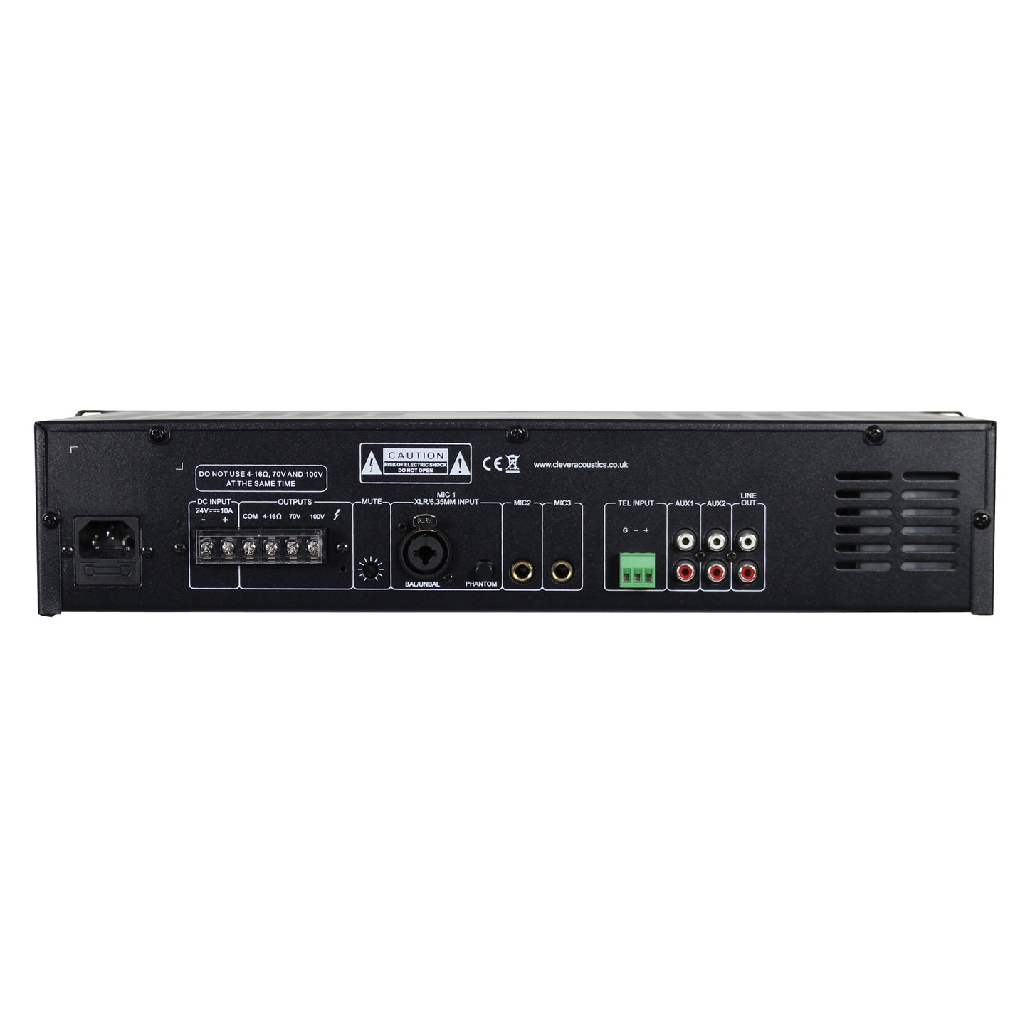 Clever Acoustics MA 2120 100V 120W Mixer Amplifier - Back Panel and Connections