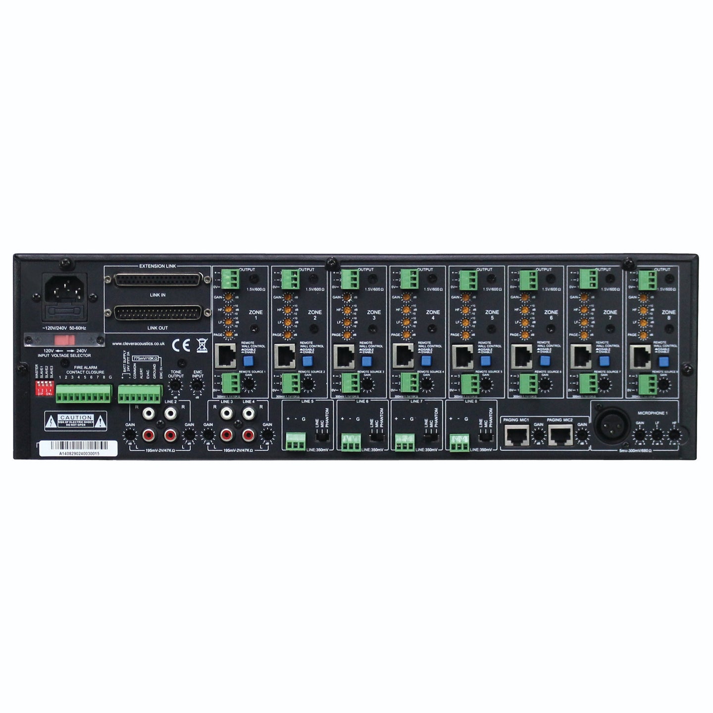 Clever Acoustics ZM 8 Zone Matrix System - Back Panel and Connections