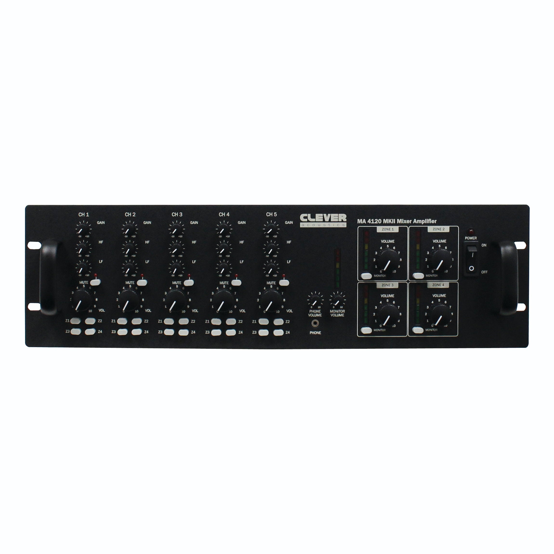 Clever Acoustics MA 4120 MKII 480W 4 Zone Mixer Amplifier - Back Panel and Connections