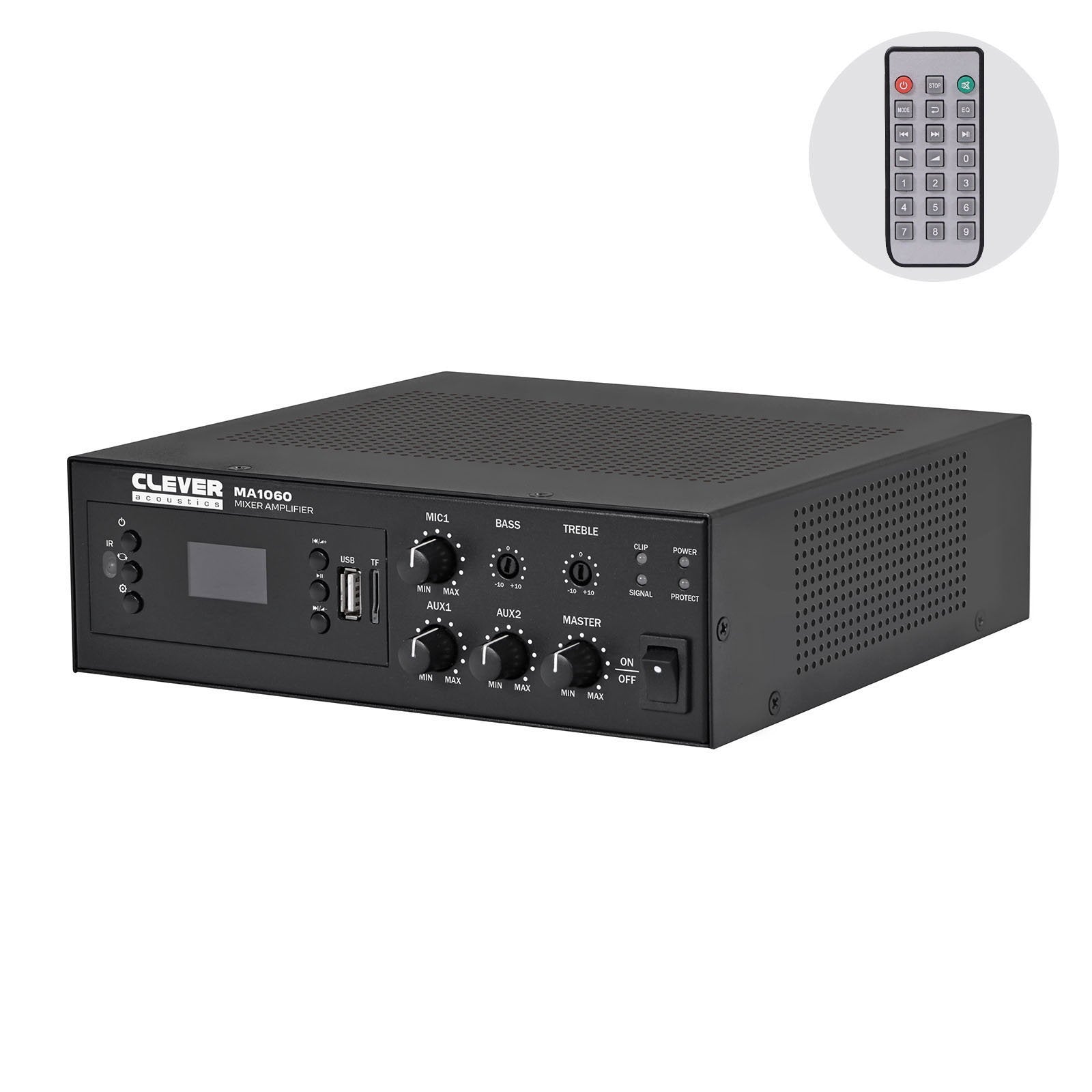 Clever Acoustics MA1060 60W 100V Mixer Amplifier with MP3 Bluetooth and FM Radio - Main View