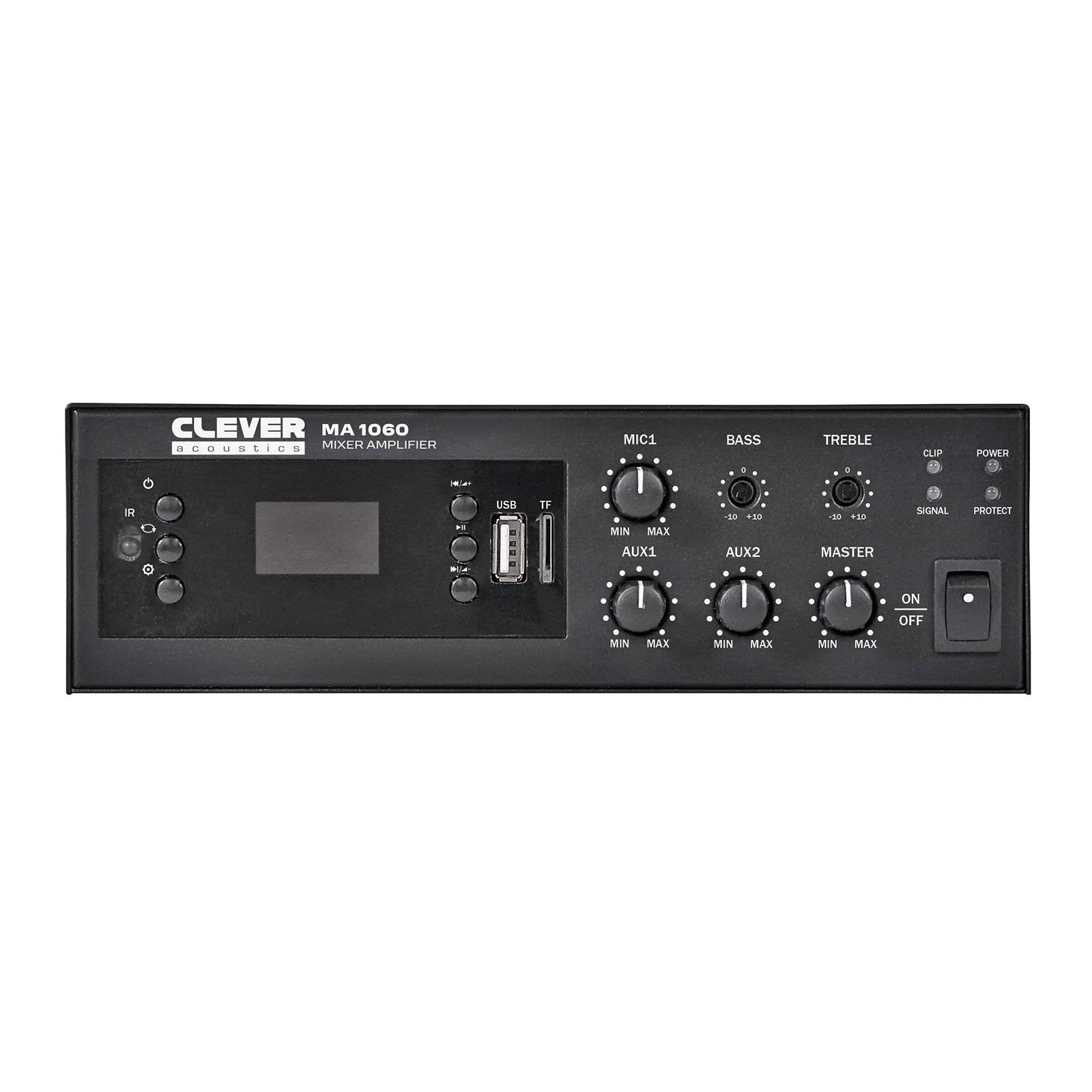 Clever Acoustics MA1060 60W 100V Mixer Amplifier with MP3 Bluetooth and FM Radio - Back Panel and Connections