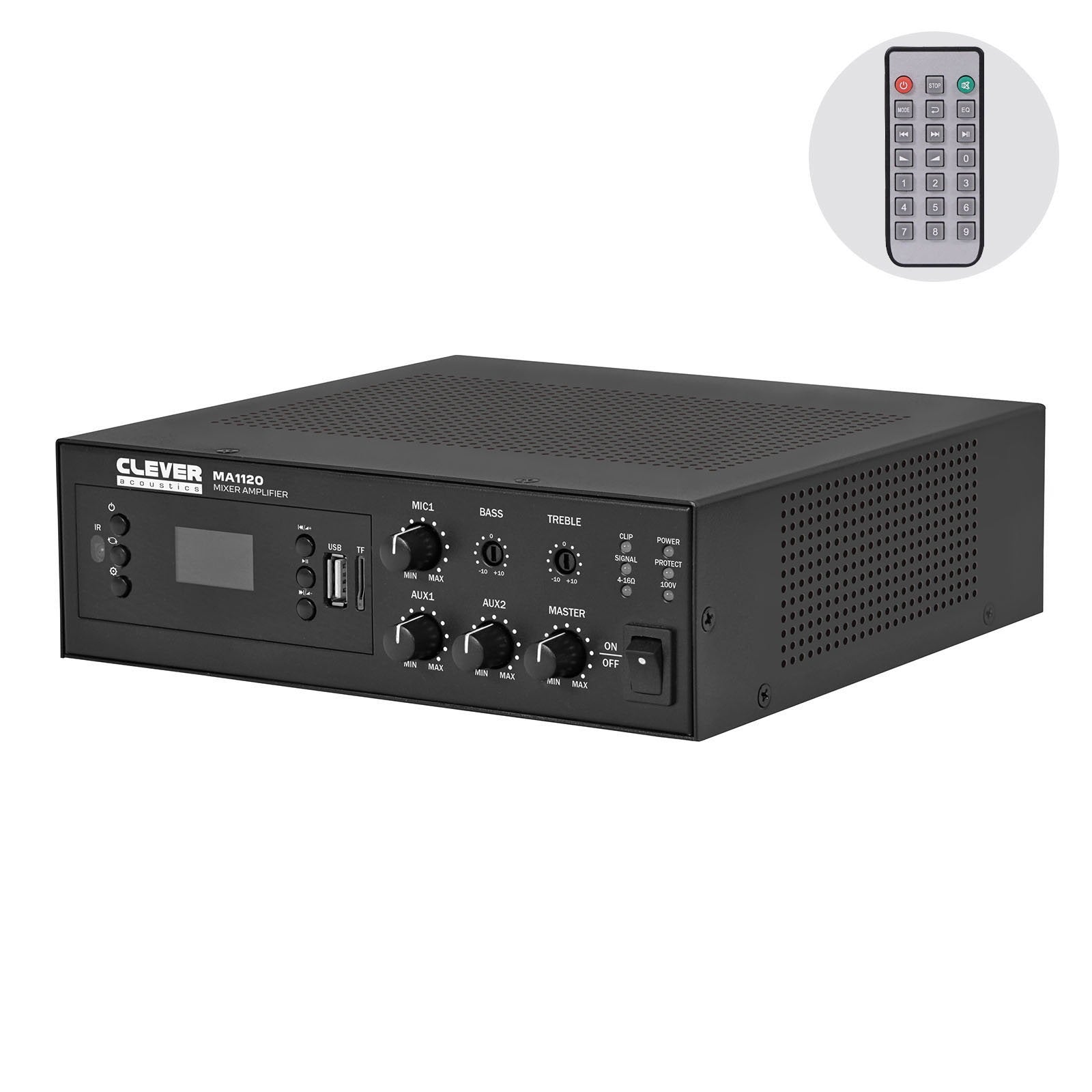 Clever Acoustics MA1120 120W 100V Mixer Amplifier with MP3 Bluetooth and FM Radio - Alternate View 1